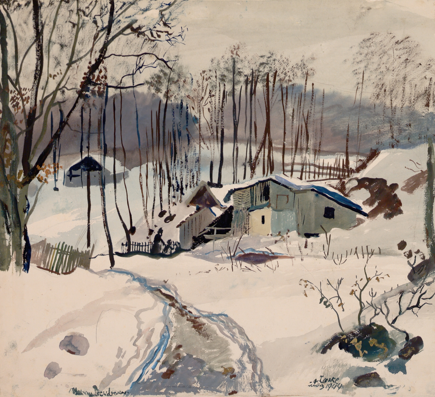Winterlandschaft in Pressbaum, by Oskar Laske, public domain