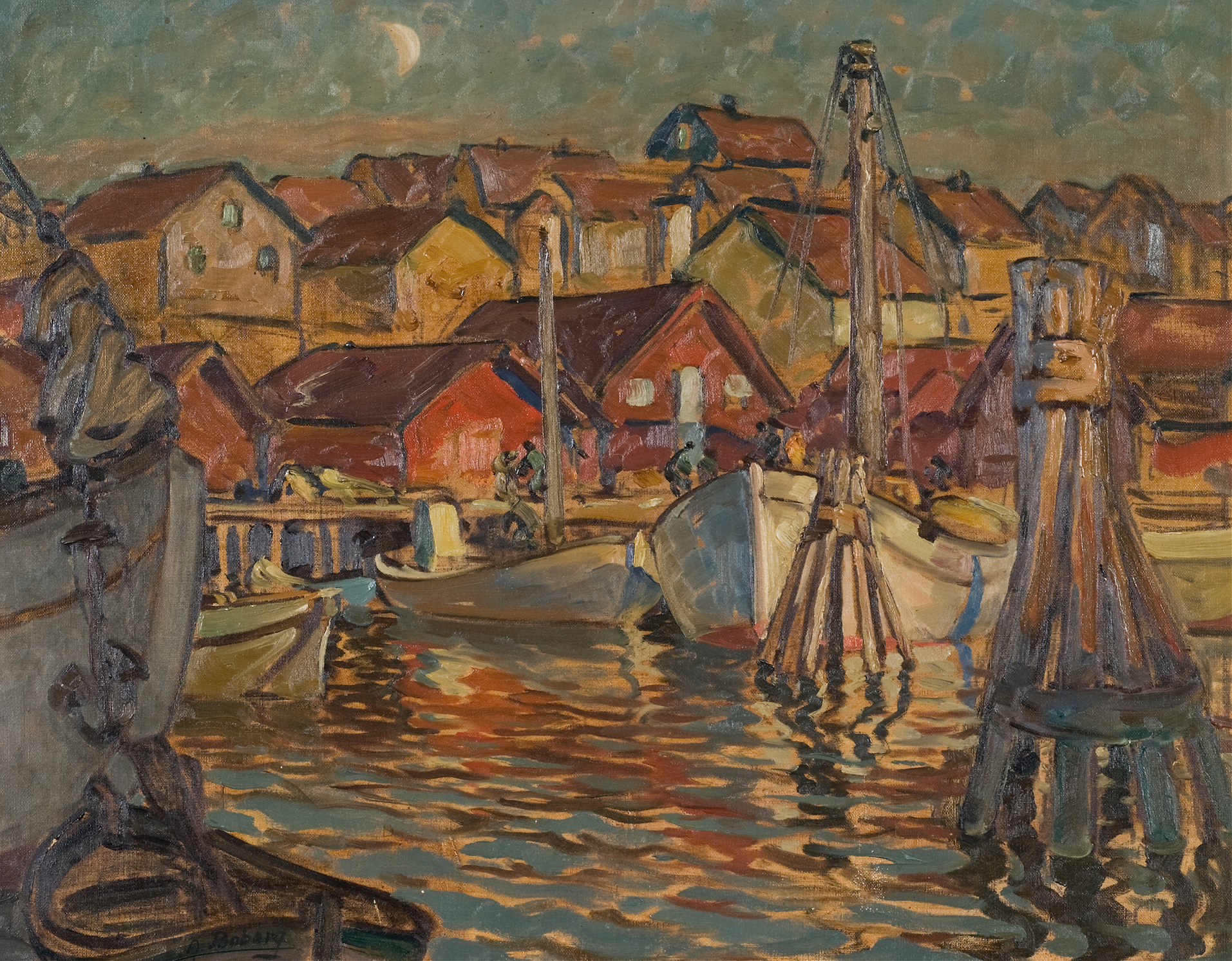 A Fishing Harbour. Study from North Norway, by Anna Boberg, public domain