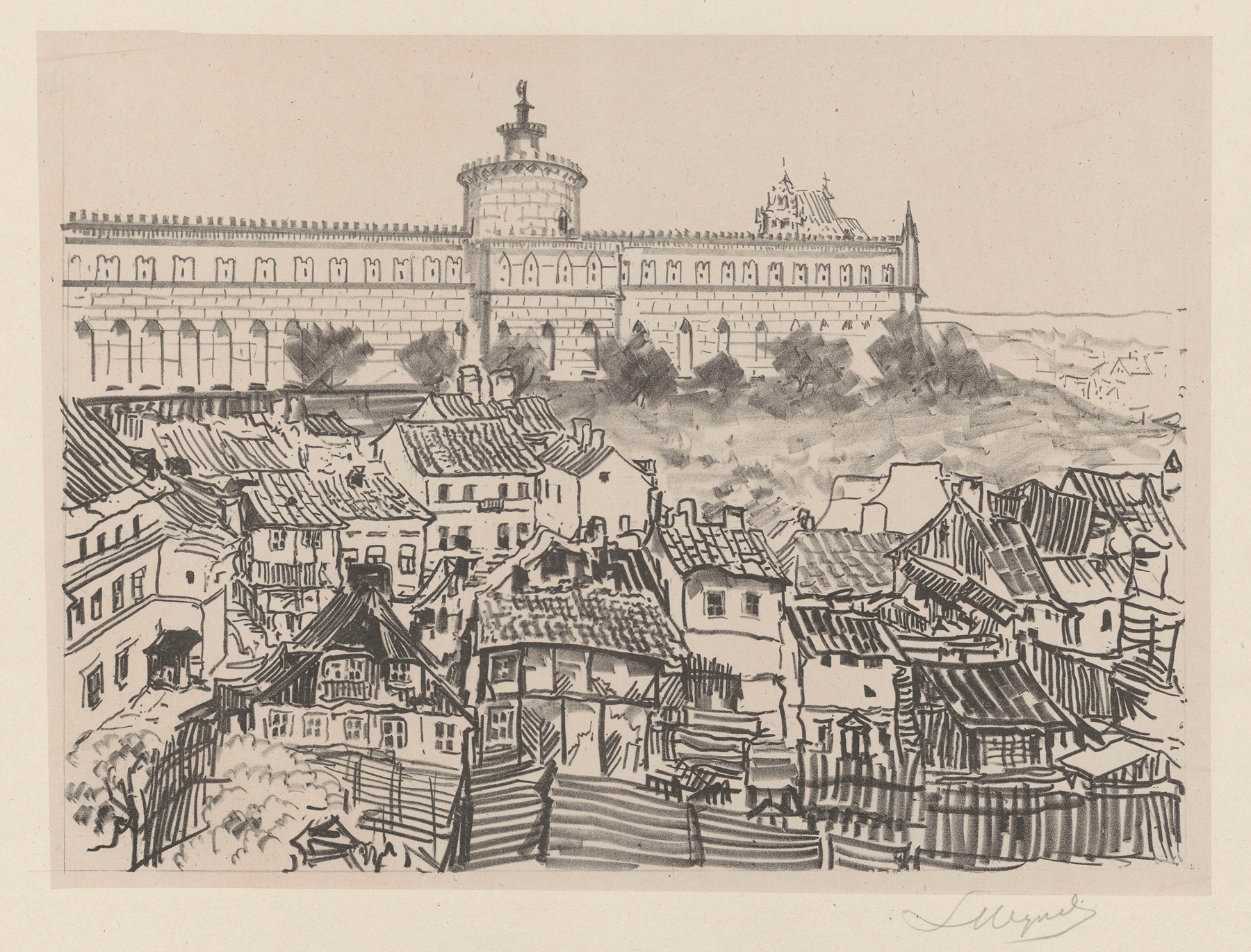 Castle and the Jewish Quarter by Leon Wyczółkowski, oil painting depicting a grand castle and Jewish quarter.