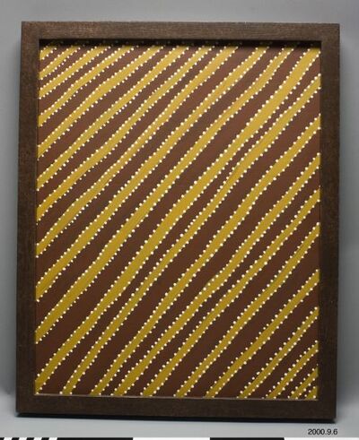 Abstract acrylic on canvas by Angeline Pwerle featuring earthy tones and vibrant patterns