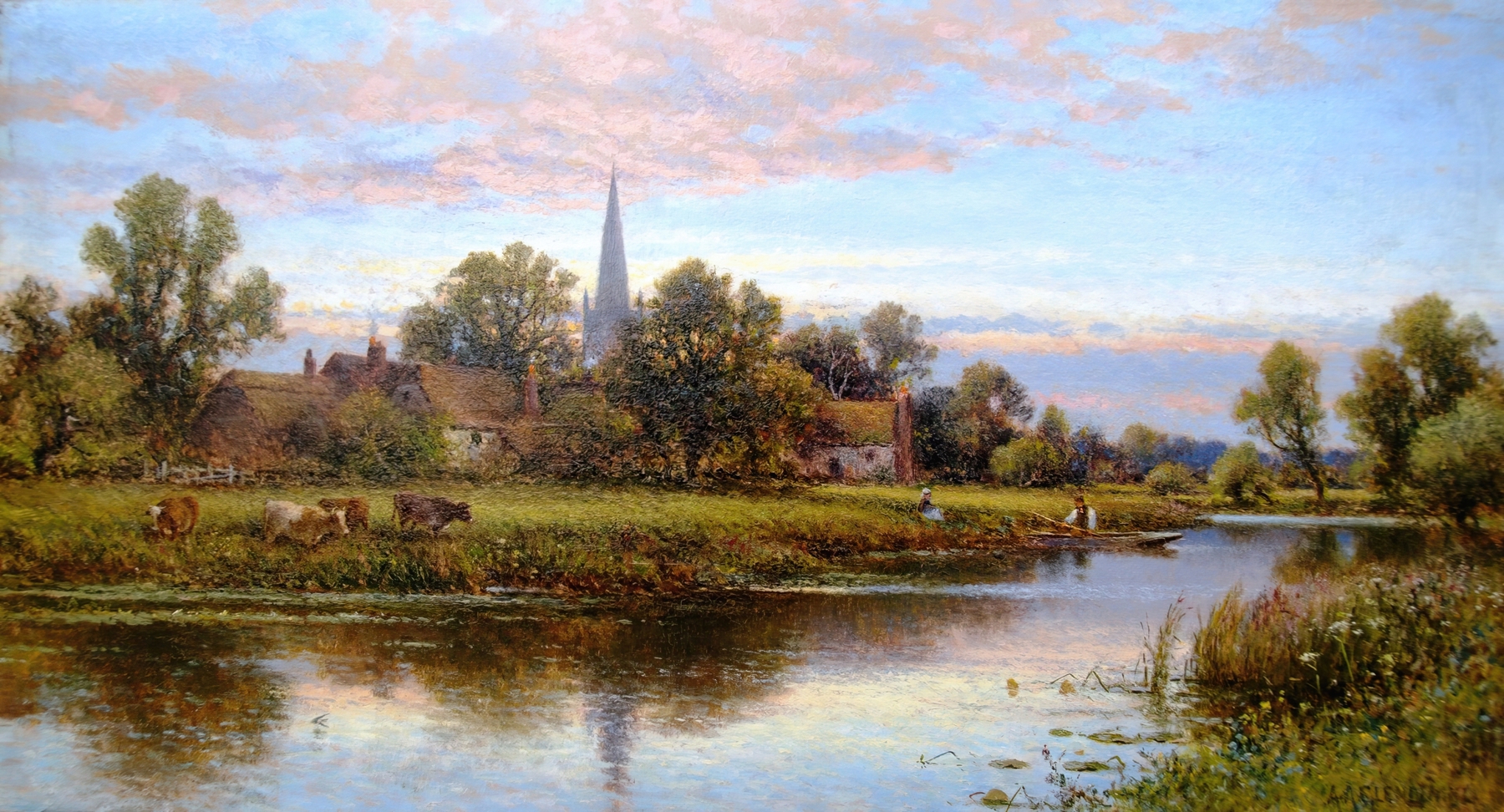 Hemingford on the Ouse by Alfred Augustus Glendening, oil painting depicting a serene river landscape.