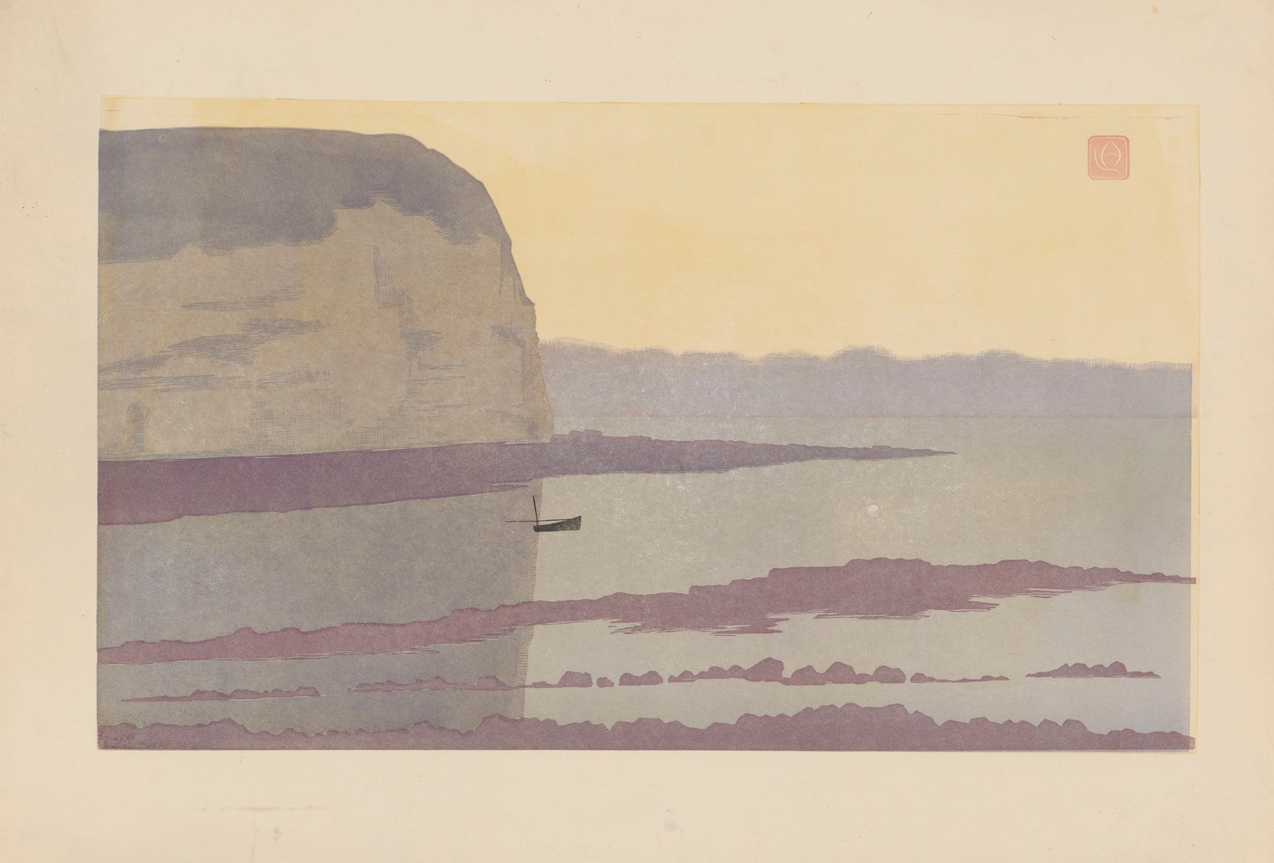 La Falaise, crépuscule (Yport) by Amédée Joyau, oil painting depicting cliffs and sea at twilight.