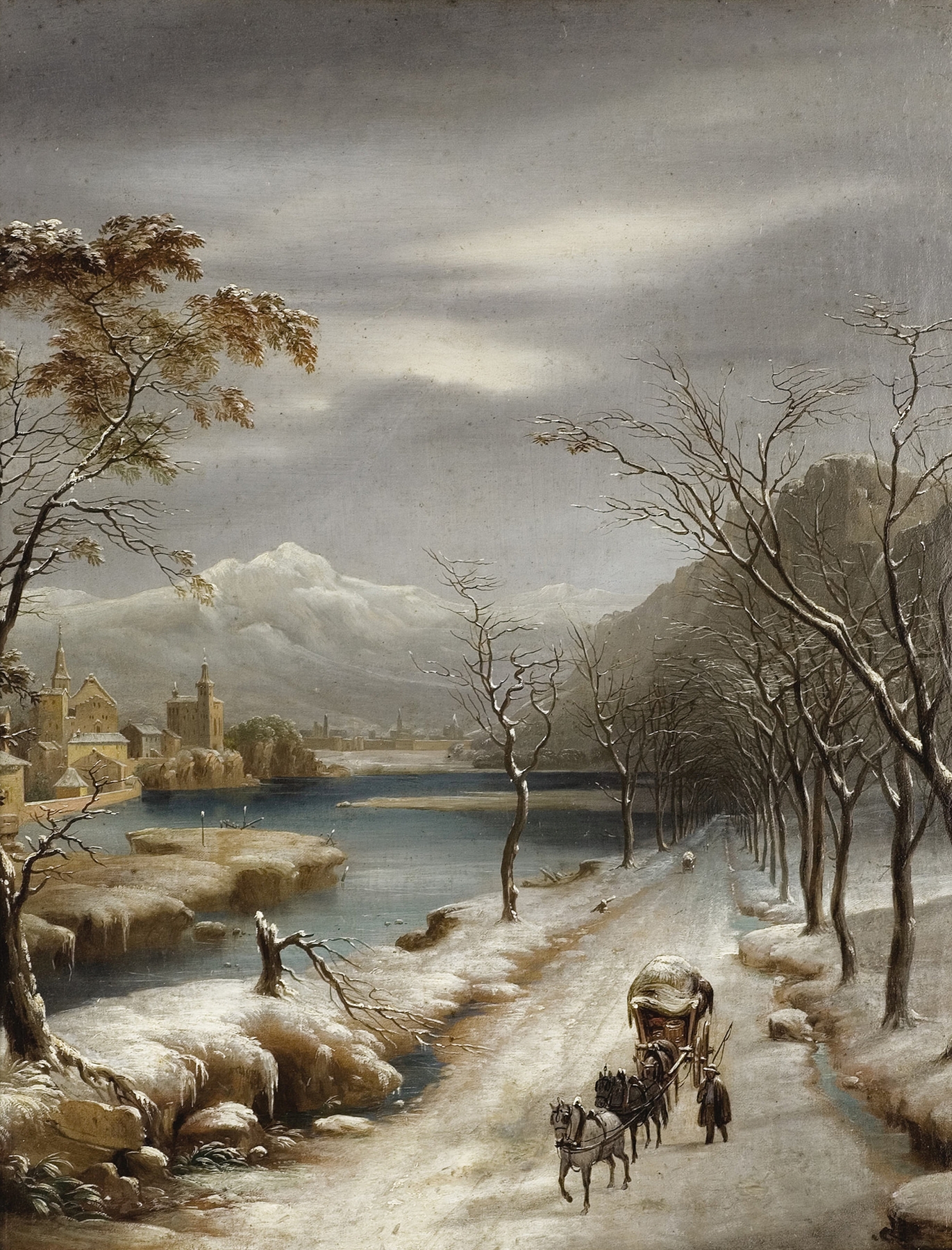 Snowy landscape by Annibale Angelini, Romanticism