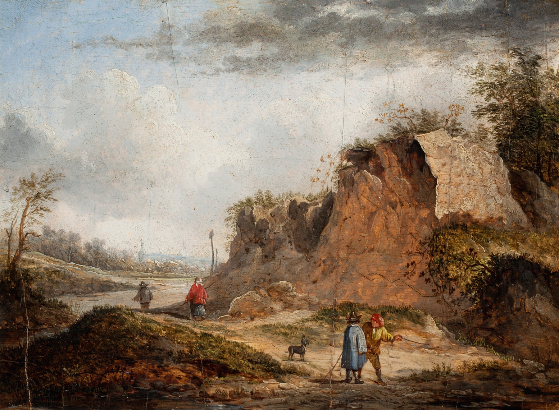 Rocky landscape with travelers on a path, oil on canvas by Thomas van Apshoven