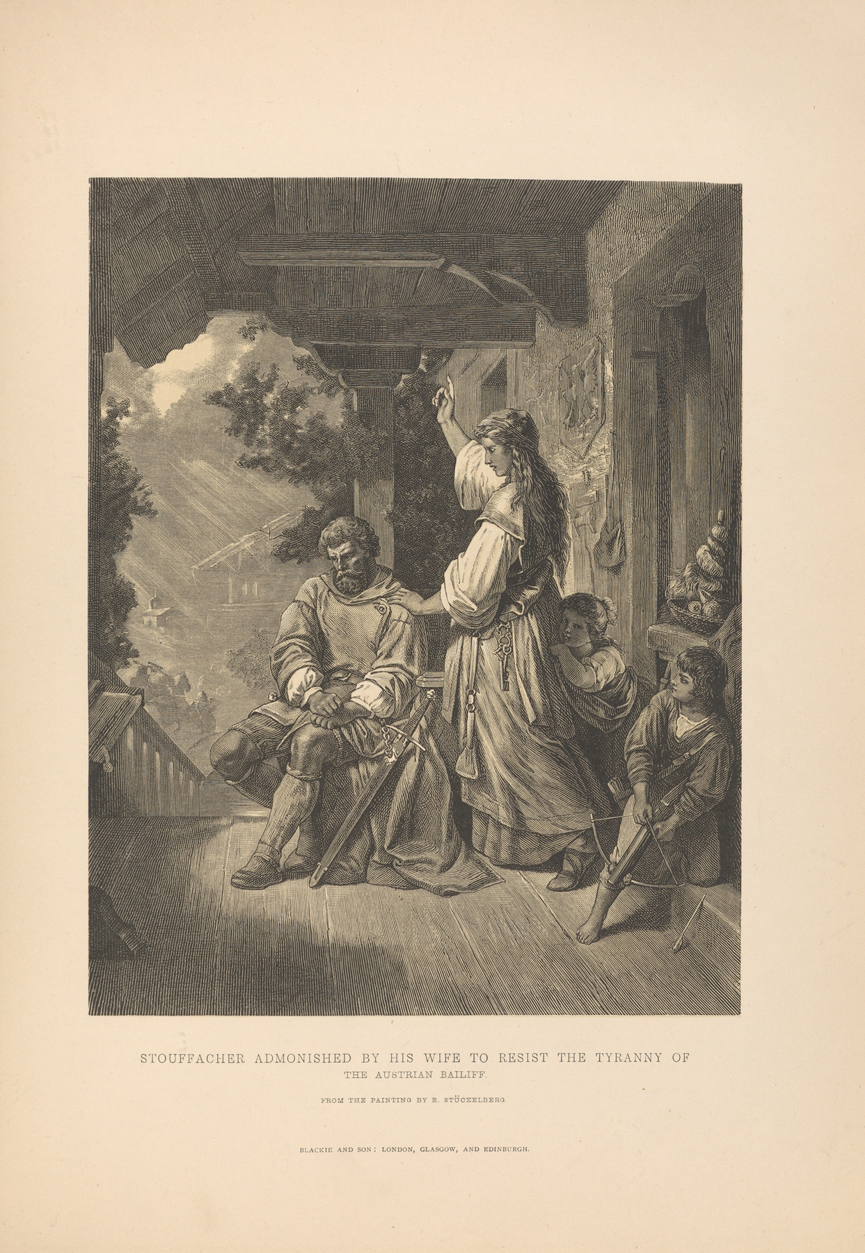 Stouffacher Admonished by his Wife, oil on canvas by Theodor Gsell Fels