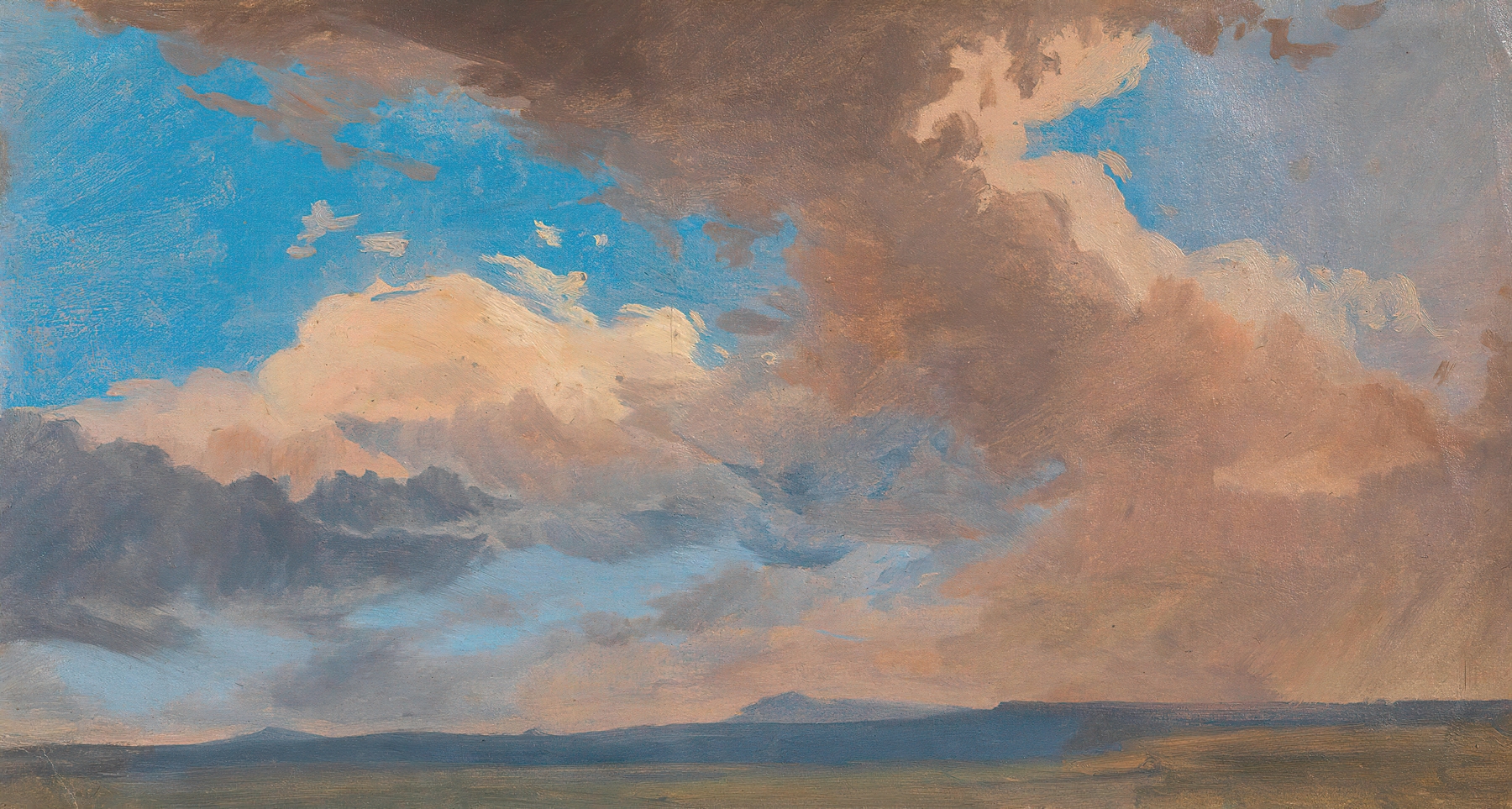 Wolkenstudie by Adalbert Stifter, oil on canvas depicting clouds in a blue sky