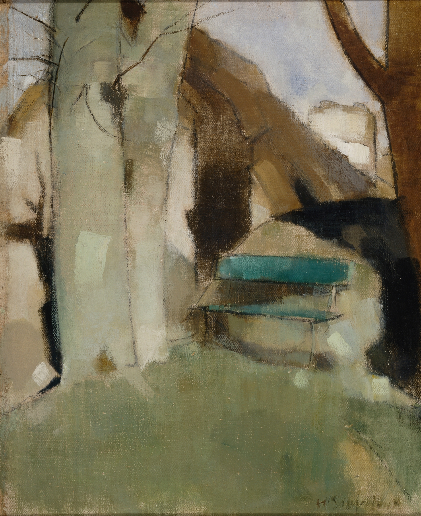 Shadow on the Wall II (Green Bench), by Helene Schjerfbeck, public domain