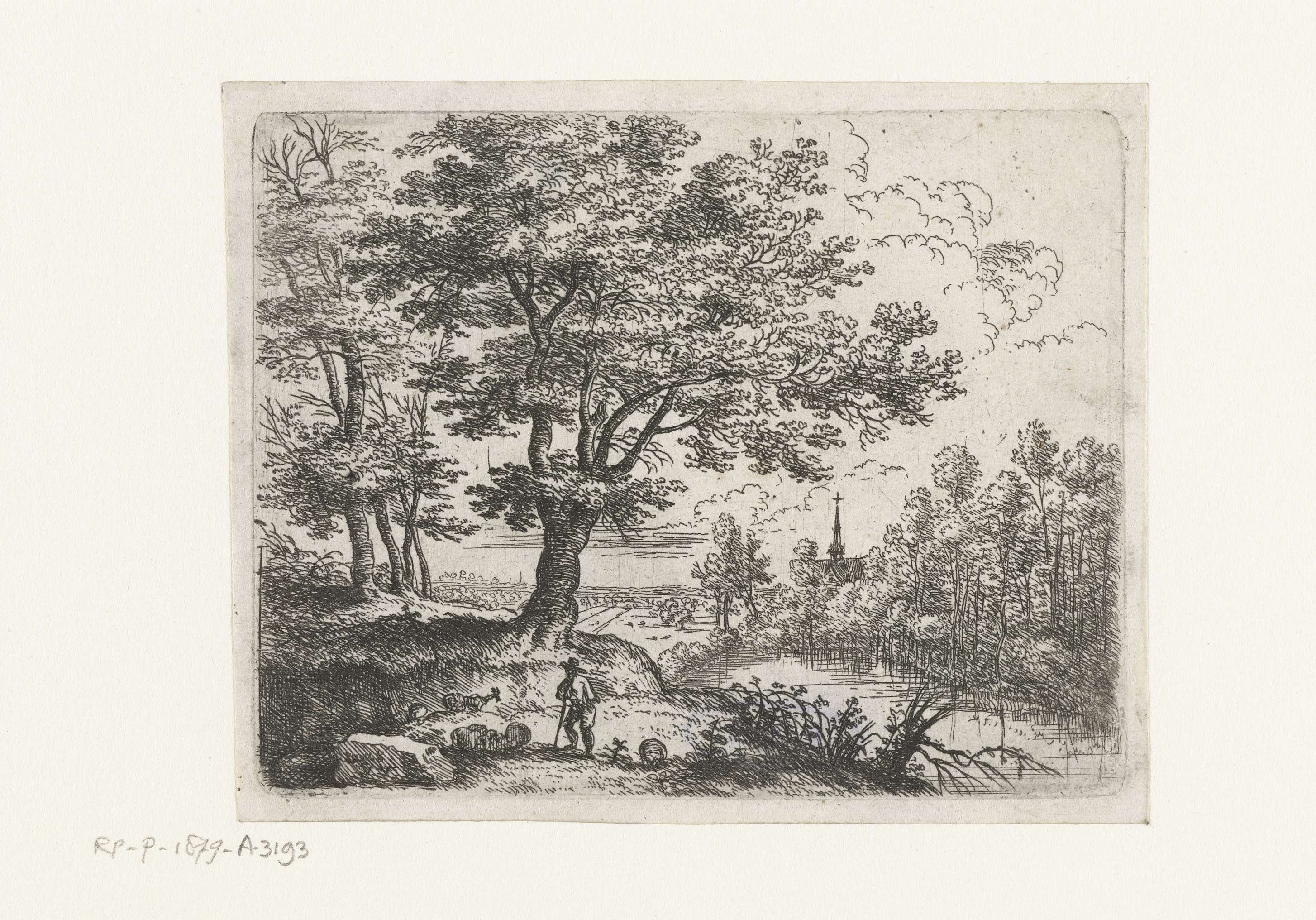 Landscape with a shepherd, etching by Lucas van Uden