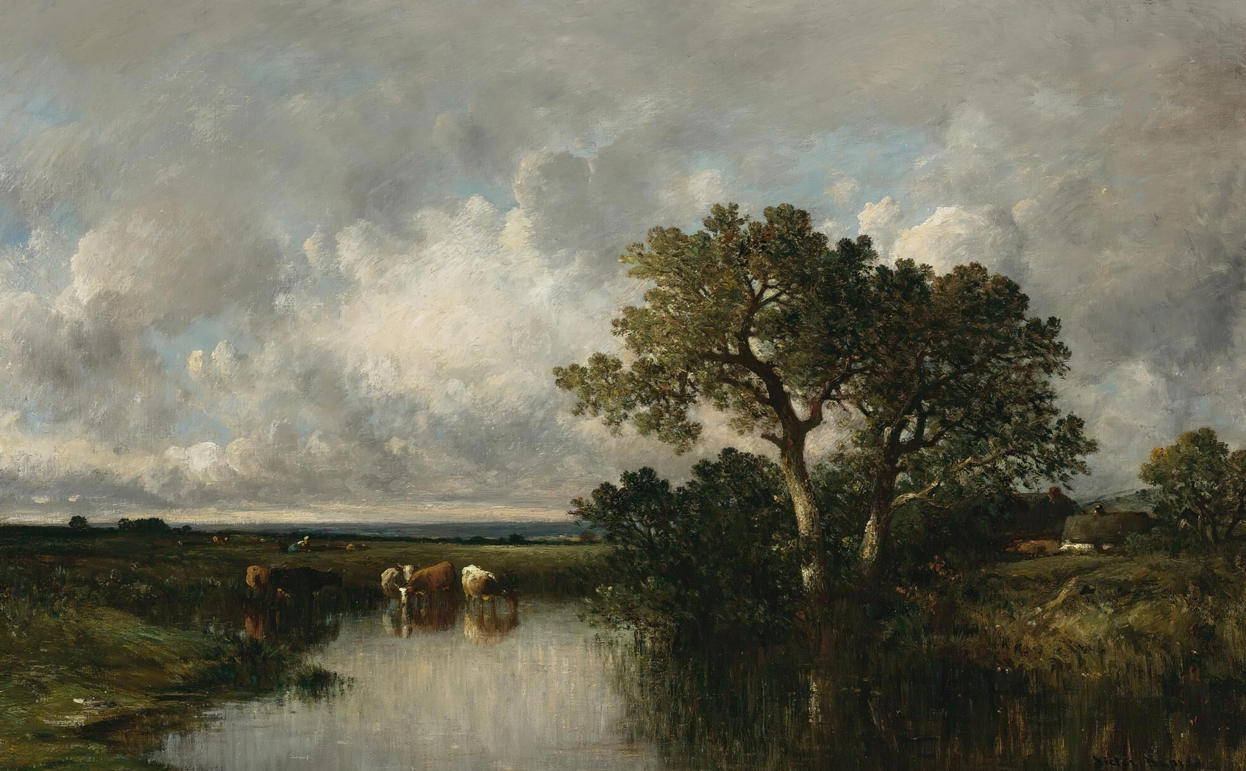 La Mare Aux Chênes by Léon-Victor Dupré, realism landscape with lake and trees.