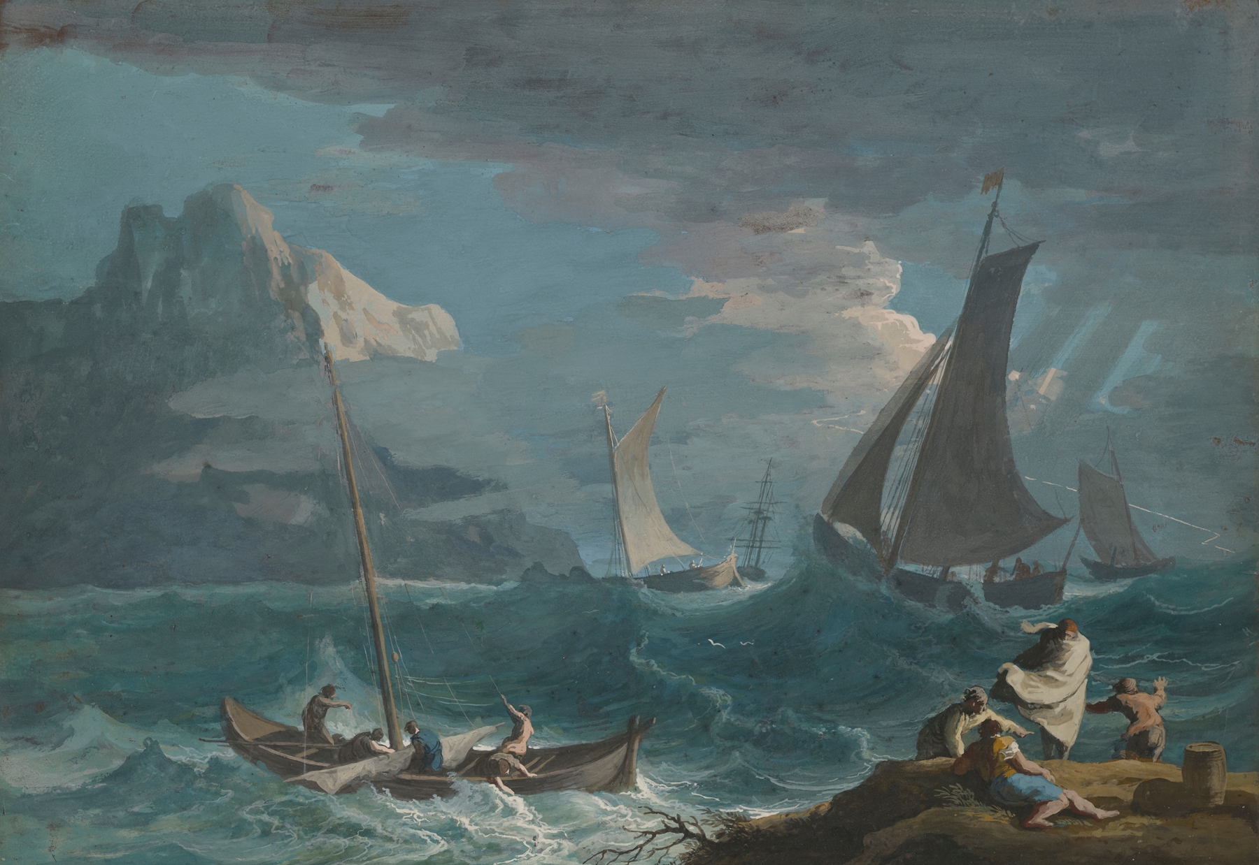 Fishing Boats in a Storm, by Marco Ricci, public domain