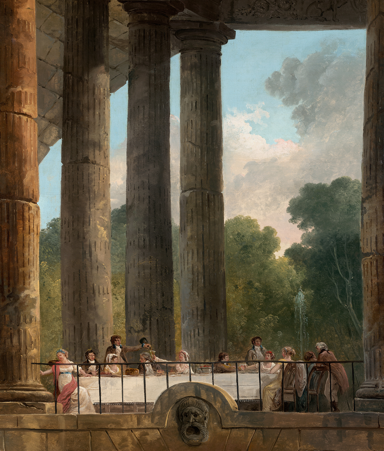 A banquet in ruins at dusk, oil painting by Hubert Robert