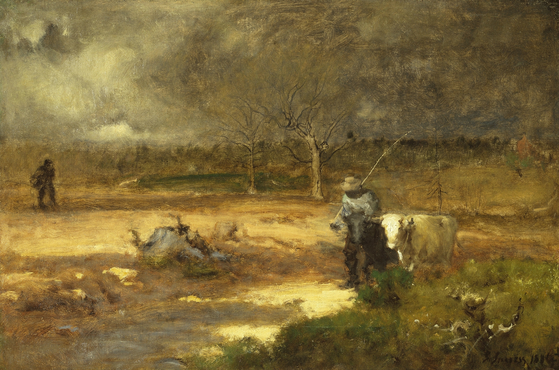 Oil painting by George Inness depicting a landscape with trees and a pathway
