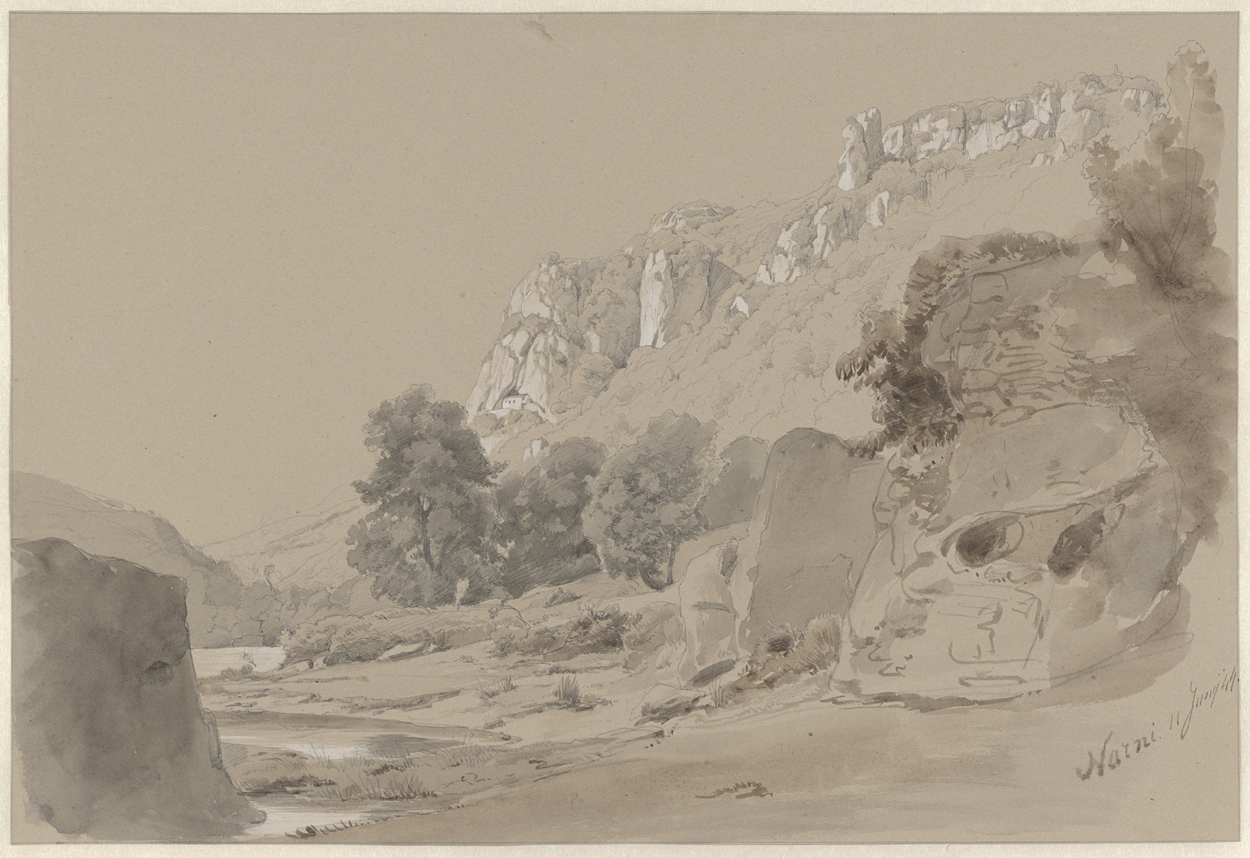Landscape of the Nera River by Pierre Louis Dubourcq, oil on canvas