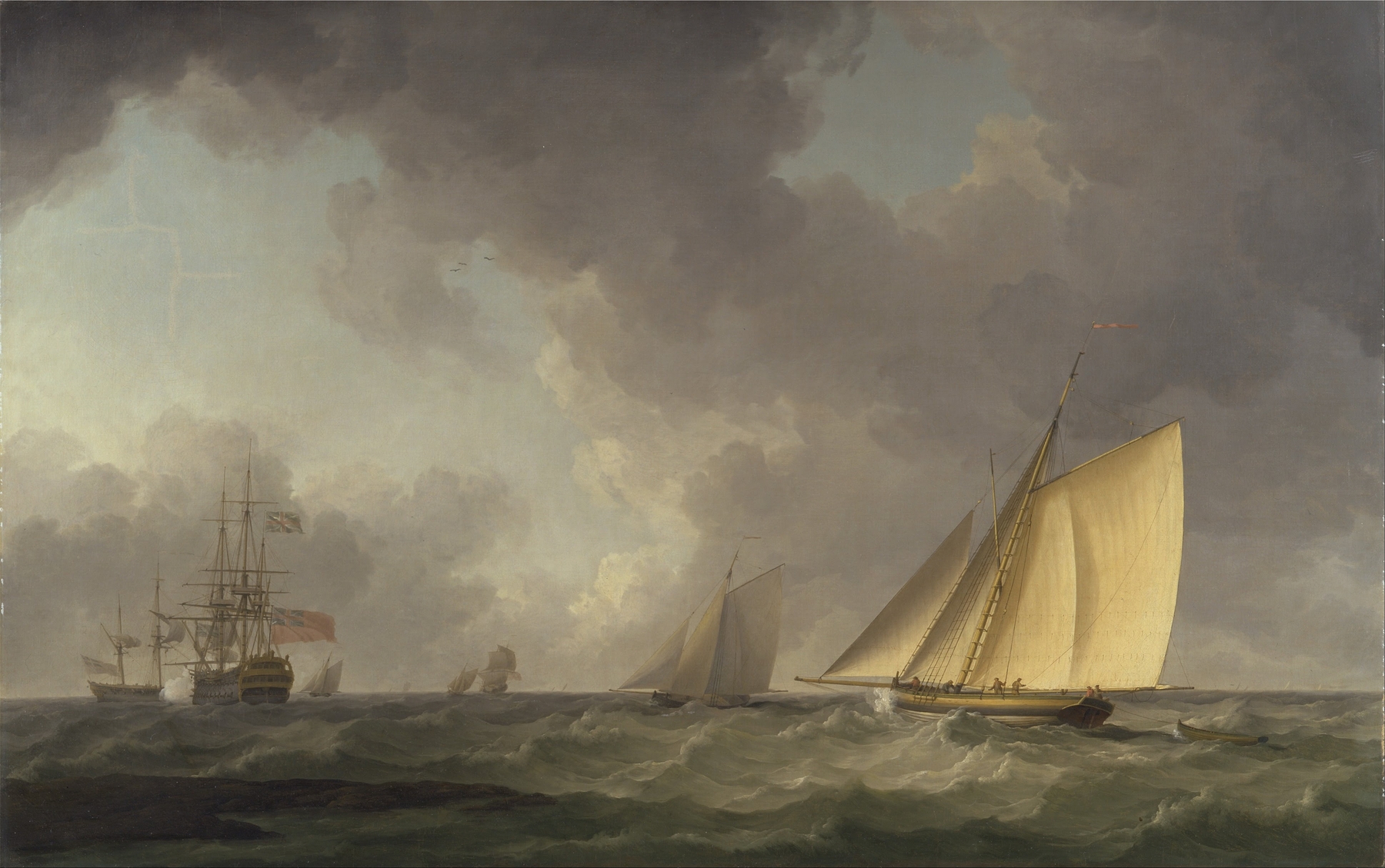 Cutter Close Hauled in a Fresh Breeze, with Other Shipping, by Charles Brooking, public domain