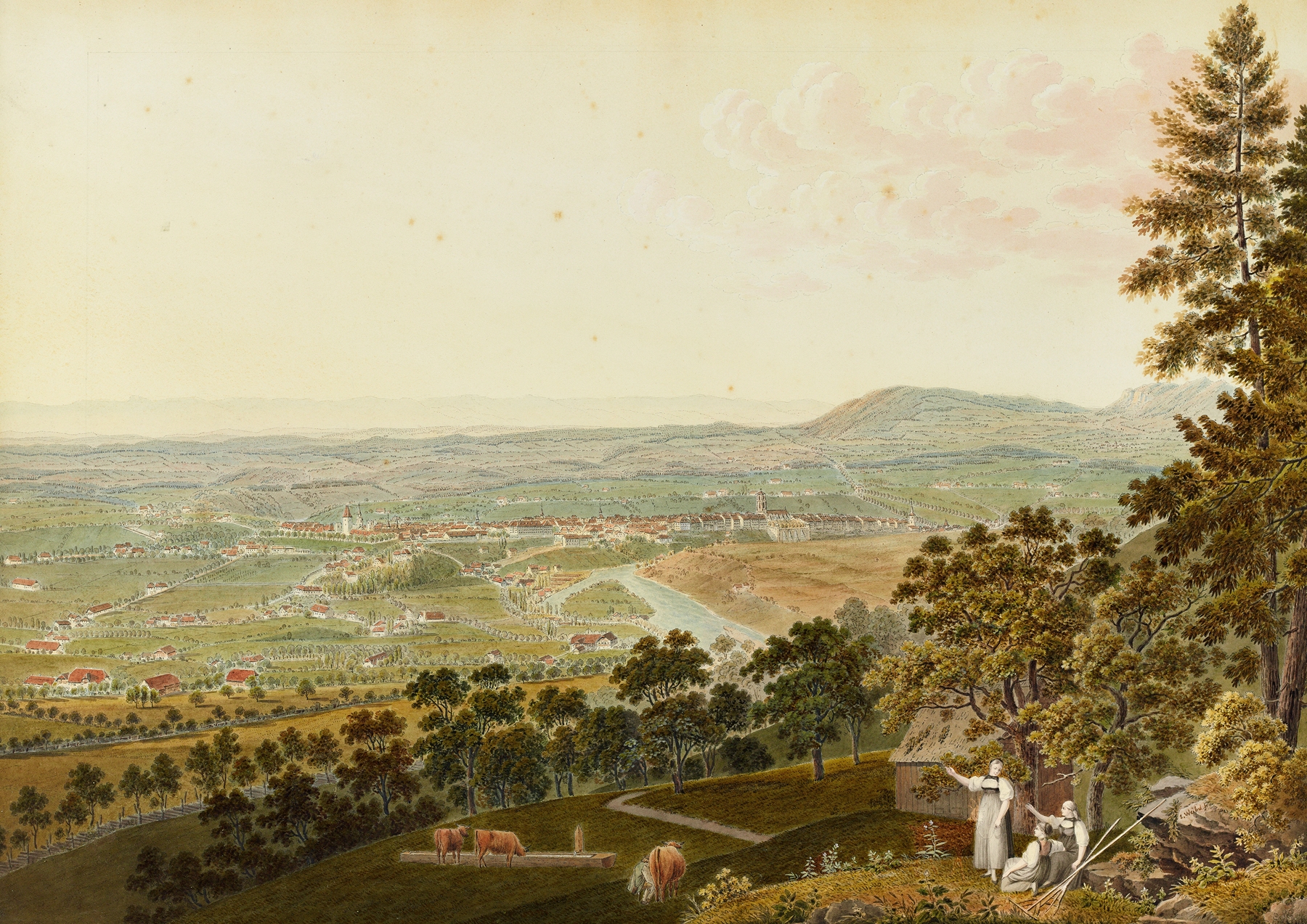 Ansicht Berns und der Aare vom Gurten aus, by Jakob Samuel Weibel, public domain