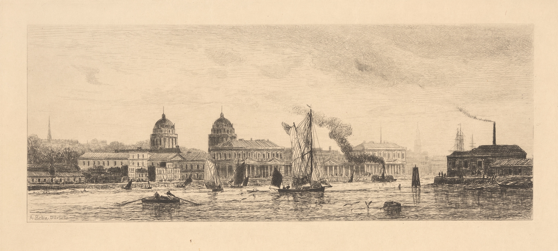 Landscape of Greenwich from the Thames, oil painting by Auguste Ballin