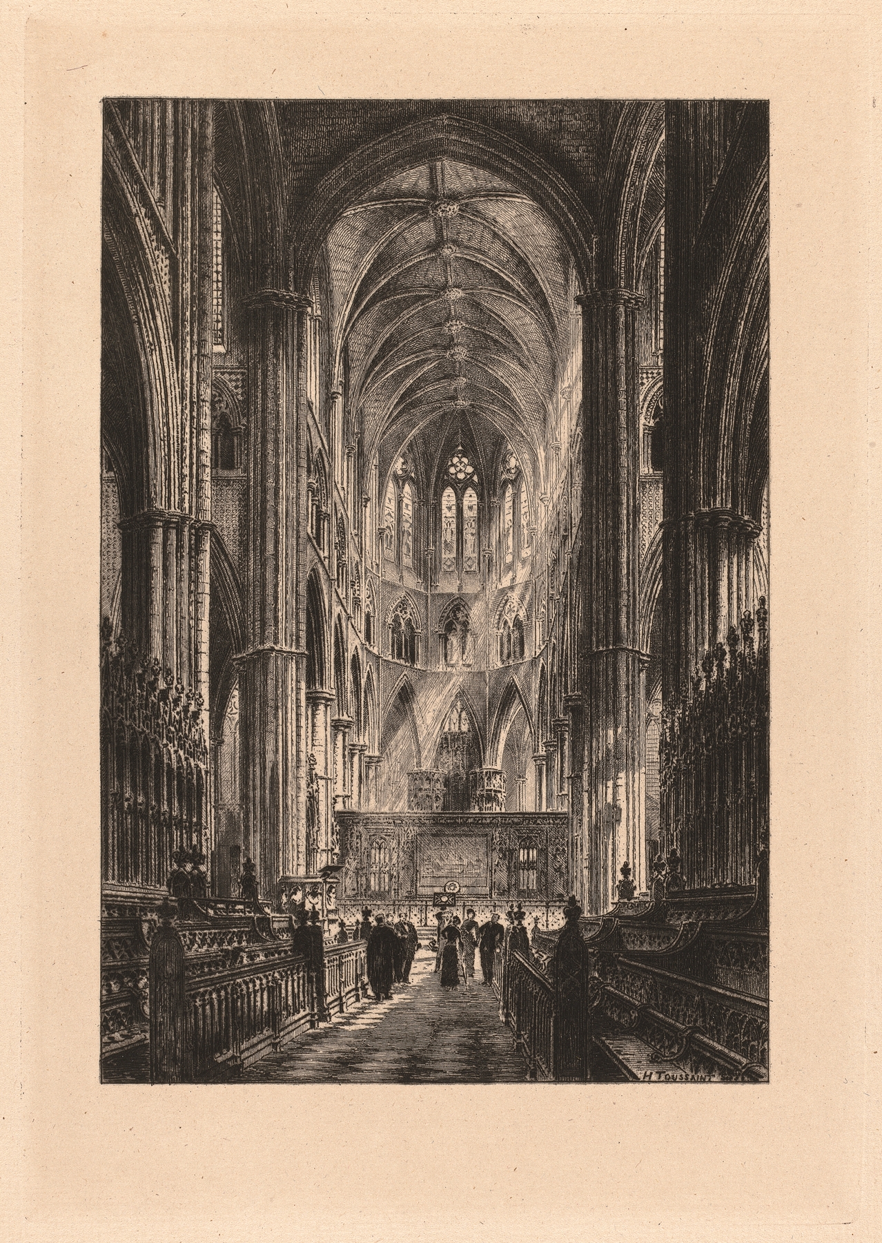 Westminster Abbey, oil on canvas by Henri Toussaint, showcasing light and shadow.