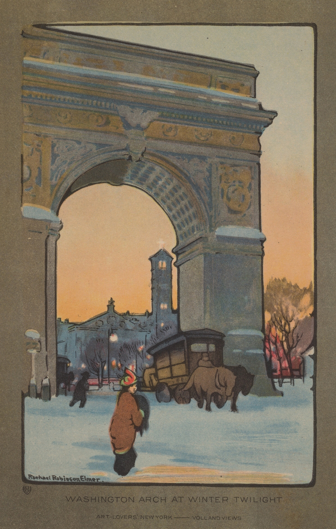 Washington Arch at Winter Twilight, by Rachael Robinson Elmer, public domain