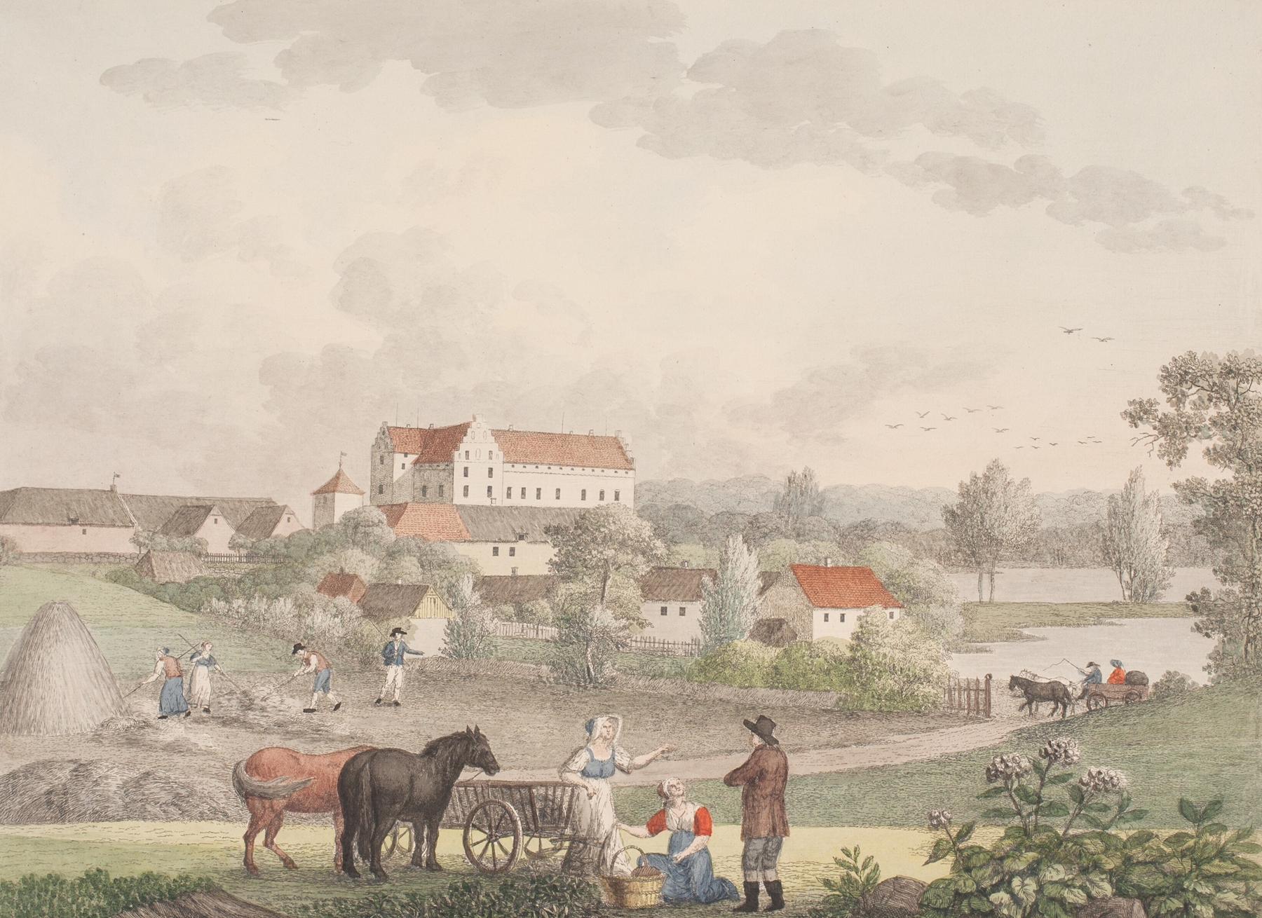 Gisselfeld by Søren L. Lange, oil painting depicting a serene landscape with water reflections.