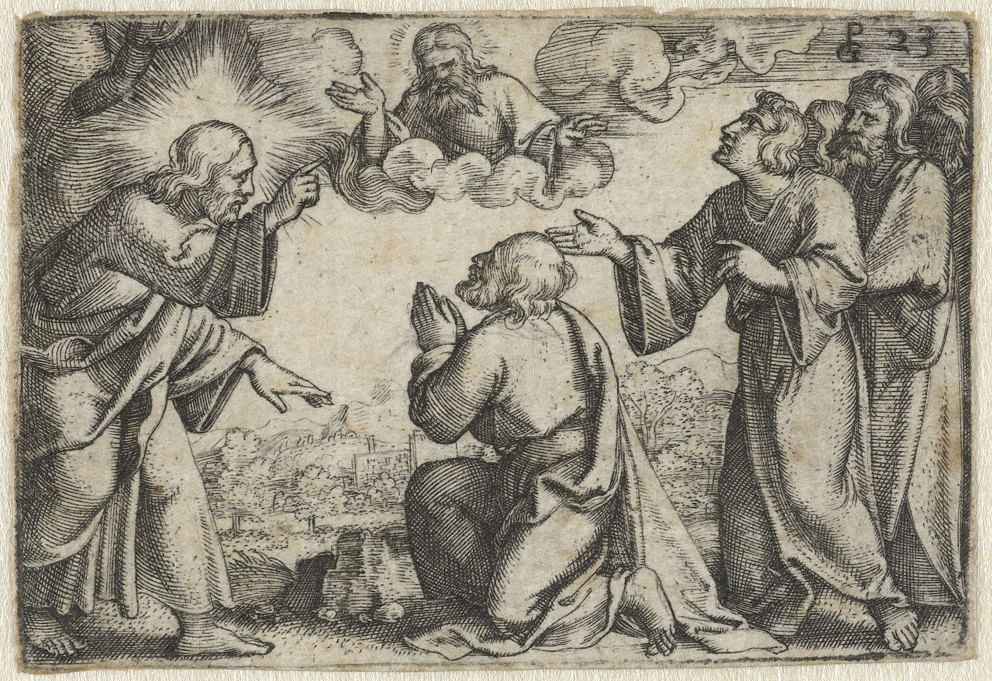 Engraving by Georg Pencz depicting Christ appointing Peter as head of the church