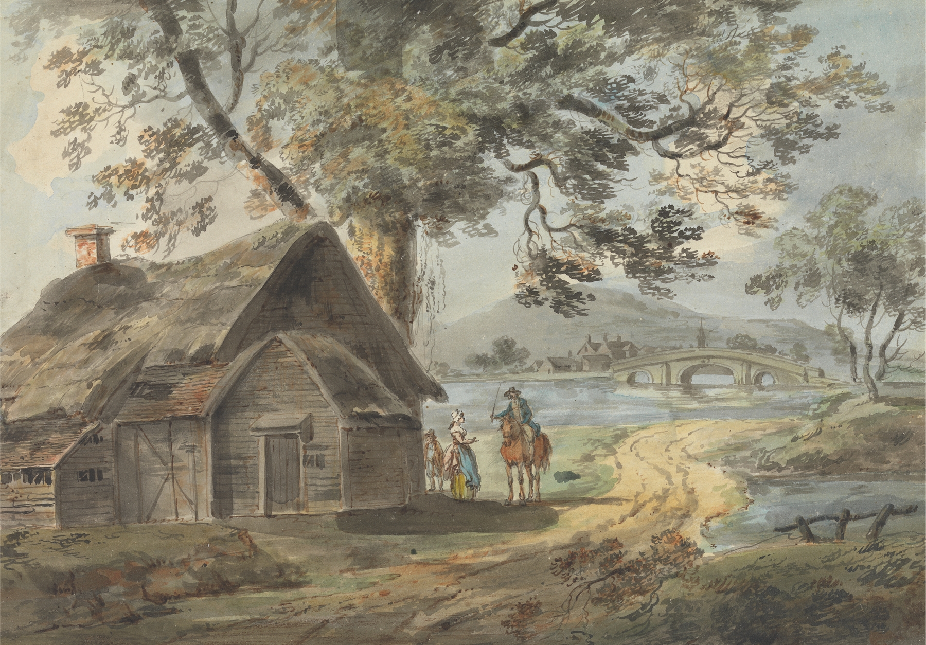 Figurative scene of a man on horseback in a landscape, oil painting by William Anderson