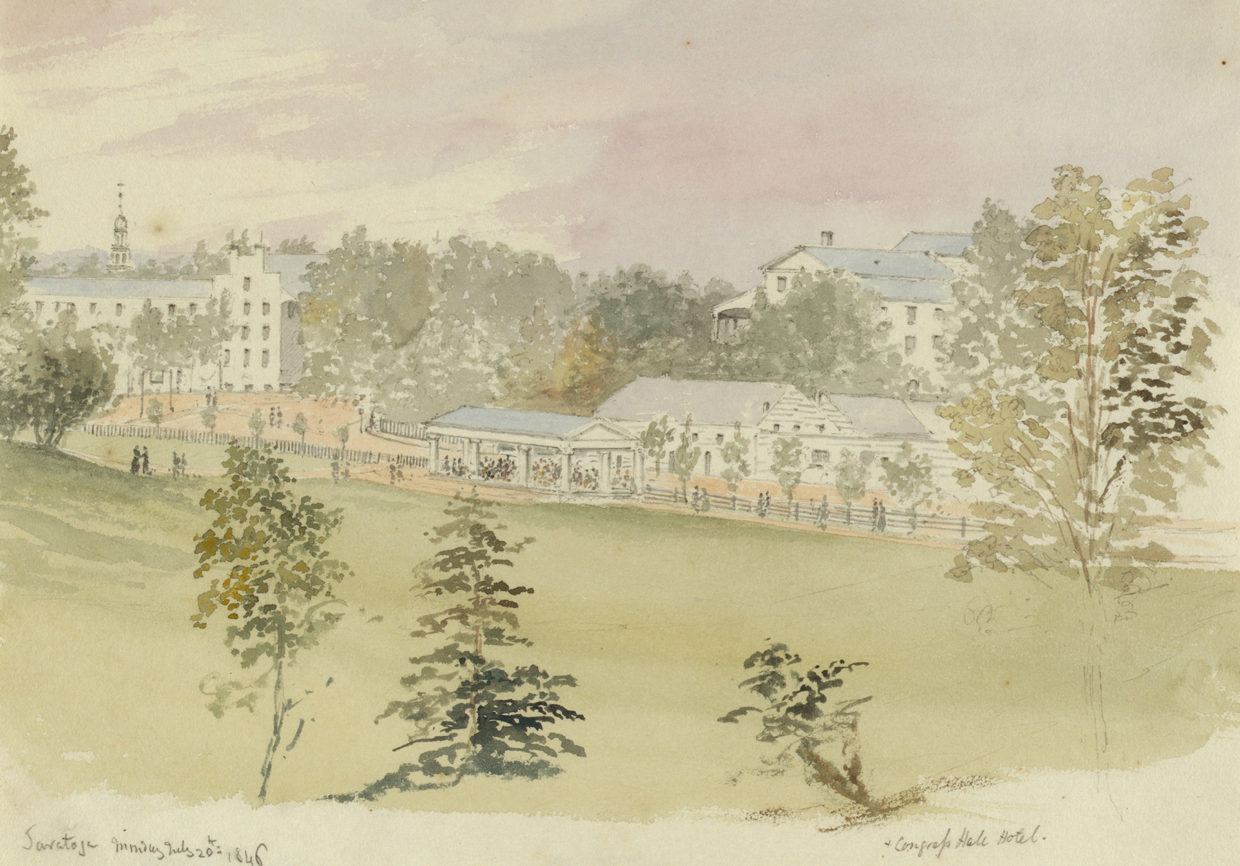Genre scene depicting figures on a porch, Saratoga, July 20th, 1846 by Michael Seymour