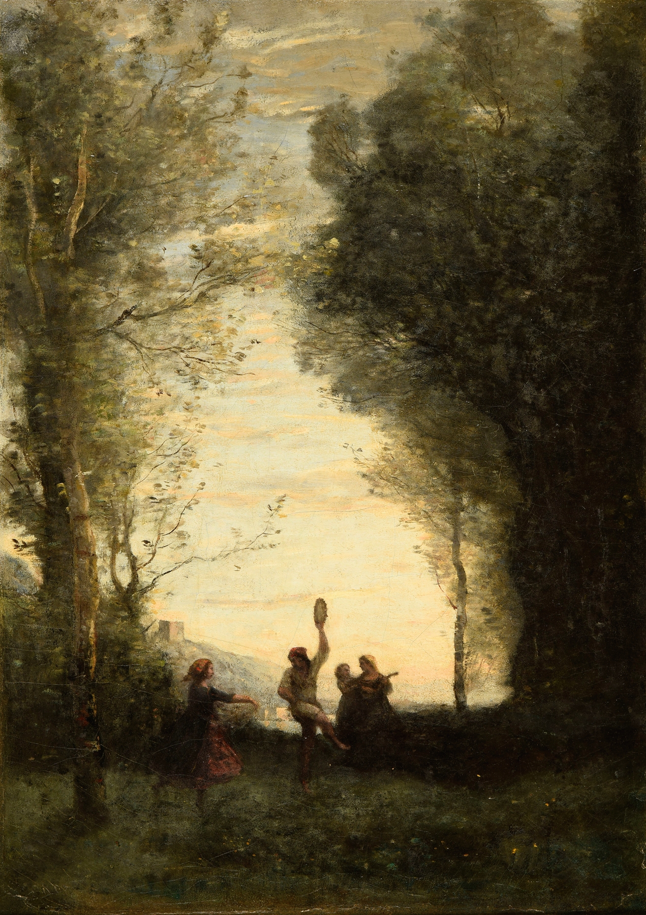 La Danse italienne by Jean-Baptiste-Camille Corot, oil painting depicting dancers in motion.