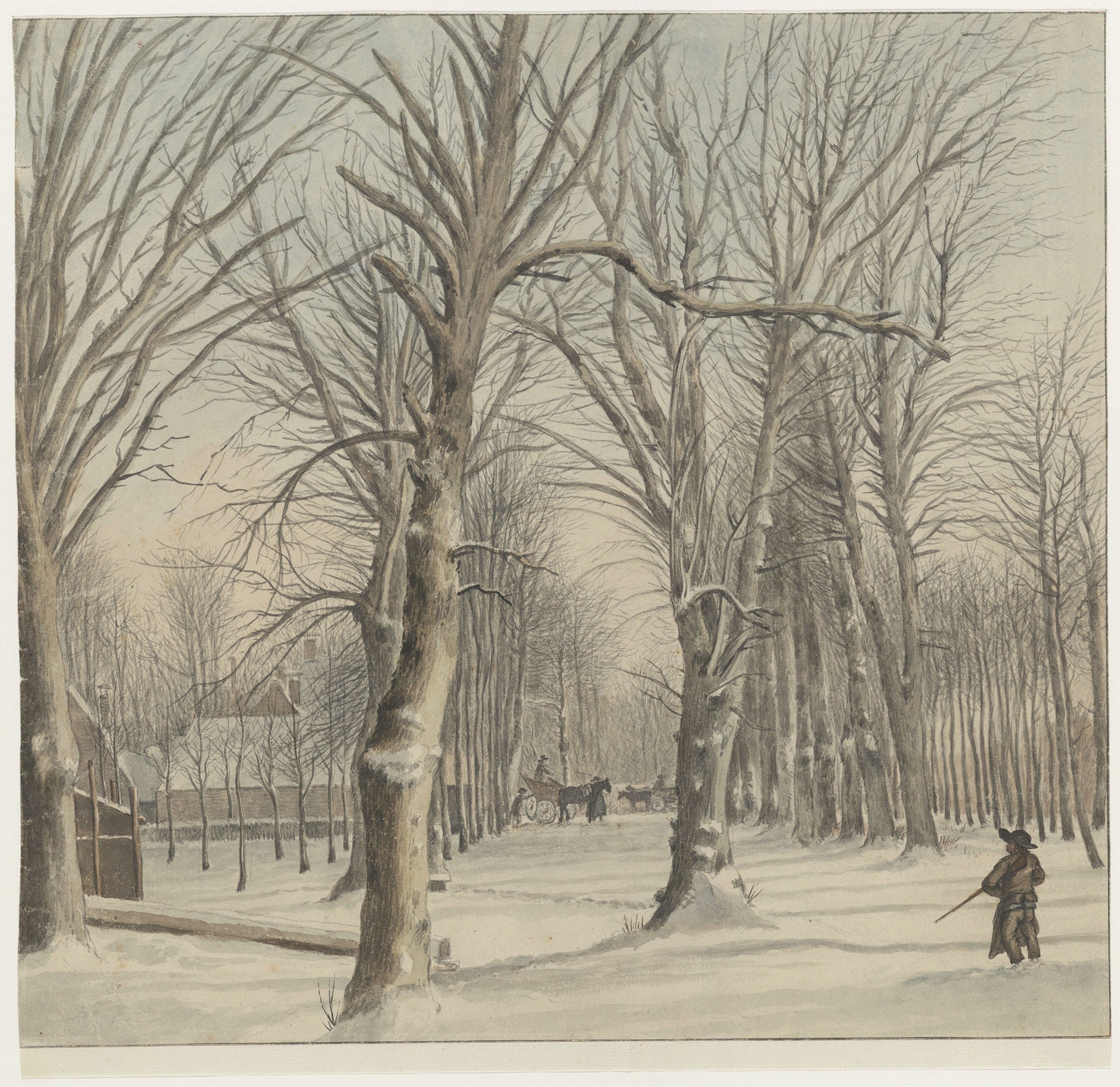 Winter landscape with snow-covered maples, oil on canvas by Wybrand Hendriks