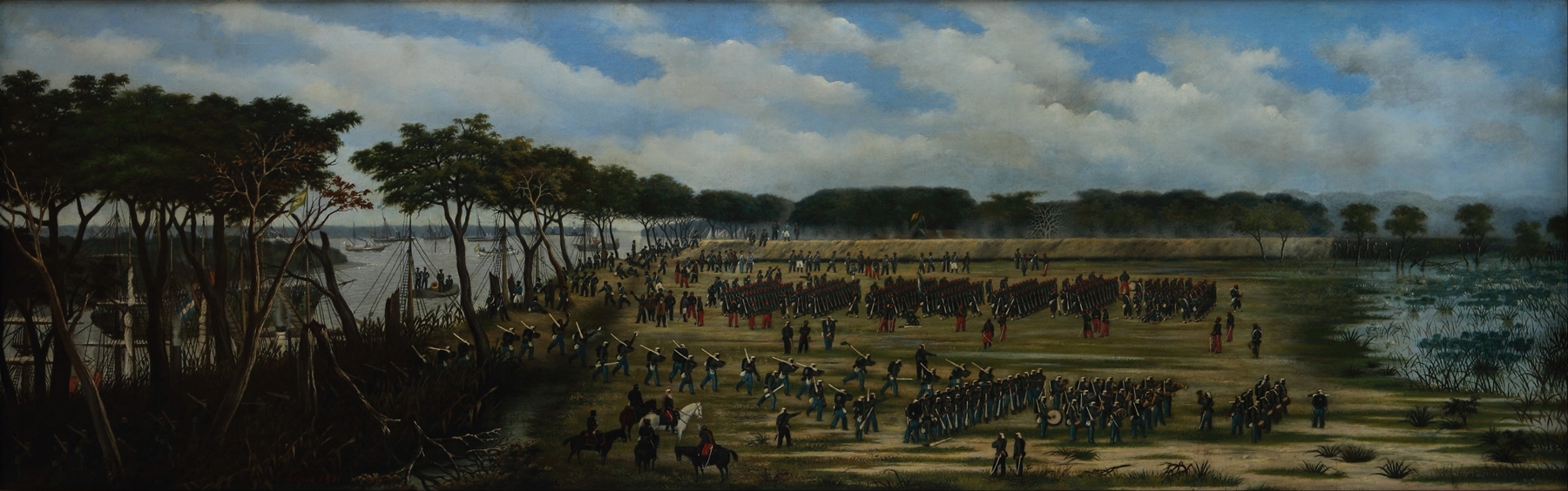 Desembarco del Ejército Argentino frente a las trincheras de Curuzú, by Cándido Lopez, public domain