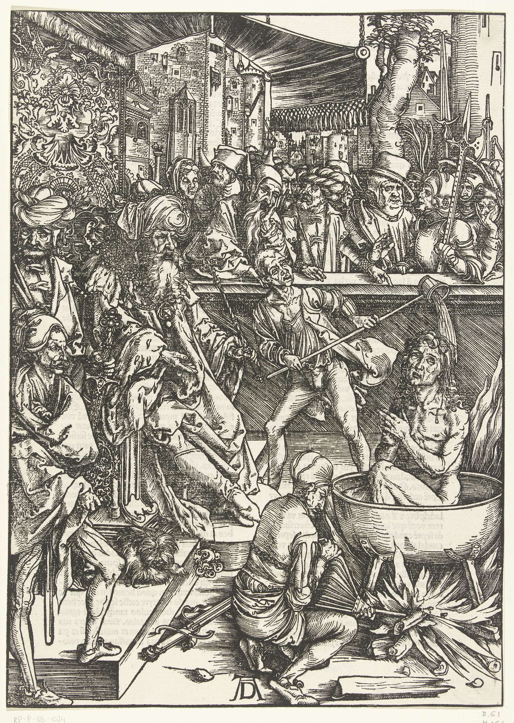 Engraving by Albrecht Dürer depicting the martyrdom of John the Evangelist