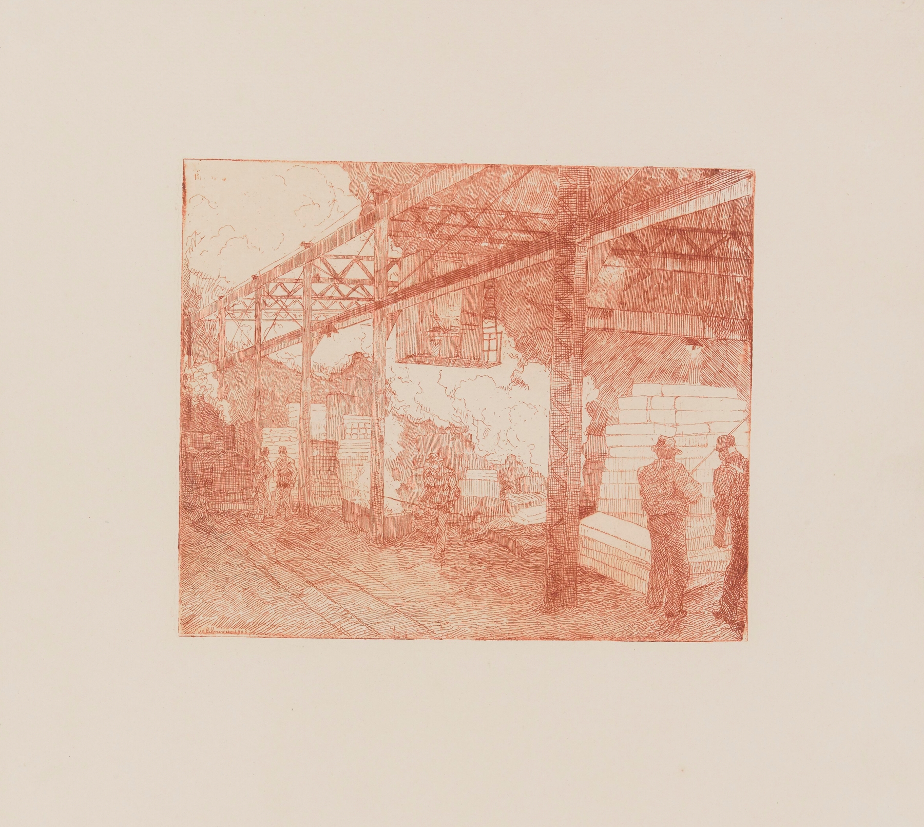 Engraving by Jean-Émile Laboureur depicting a night landscape with vibrant colors.