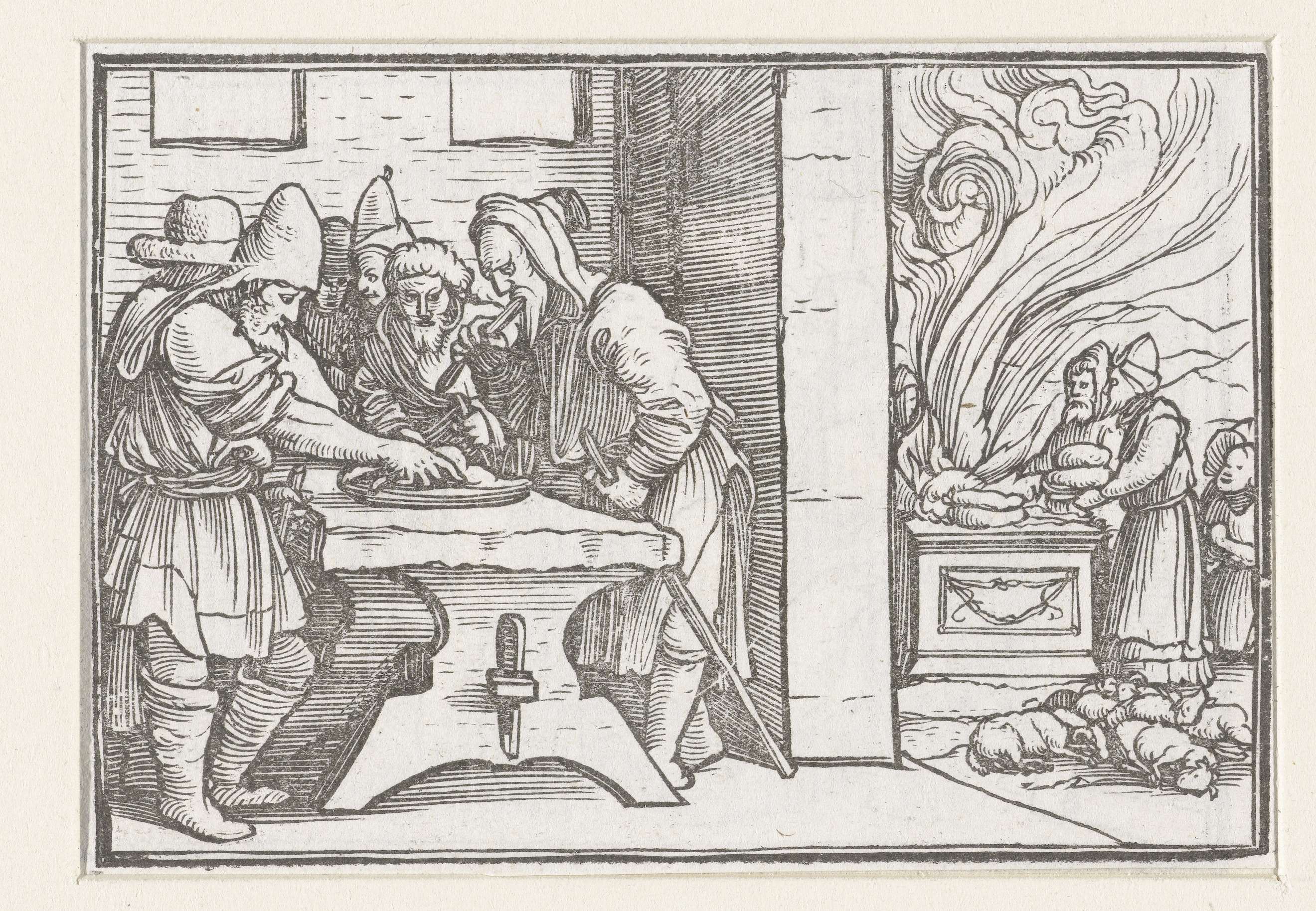 Ceremonial feast with priests and Levites, paper artwork by Hans Holbein
