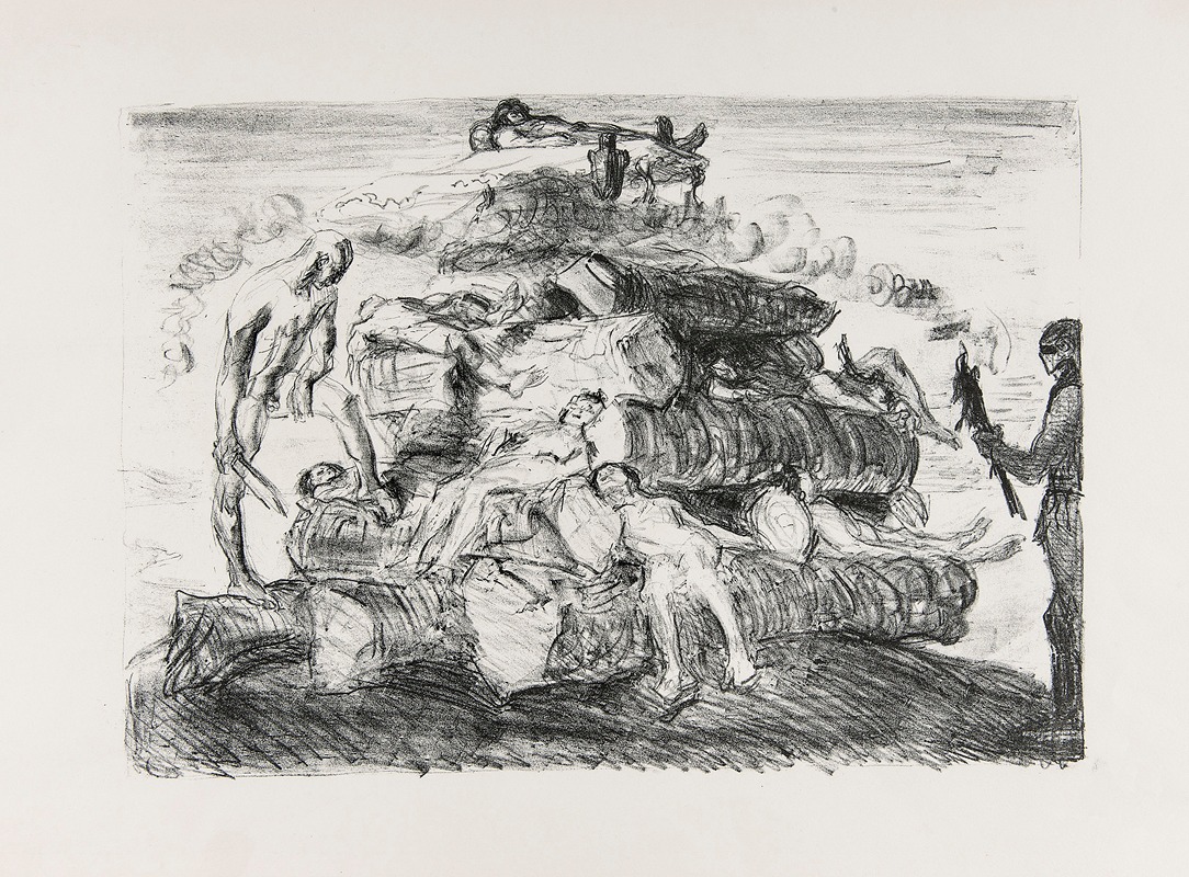 Max Slevogt's 'Bestattung des Patroklos' depicts a poignant scene from Greek mythology.