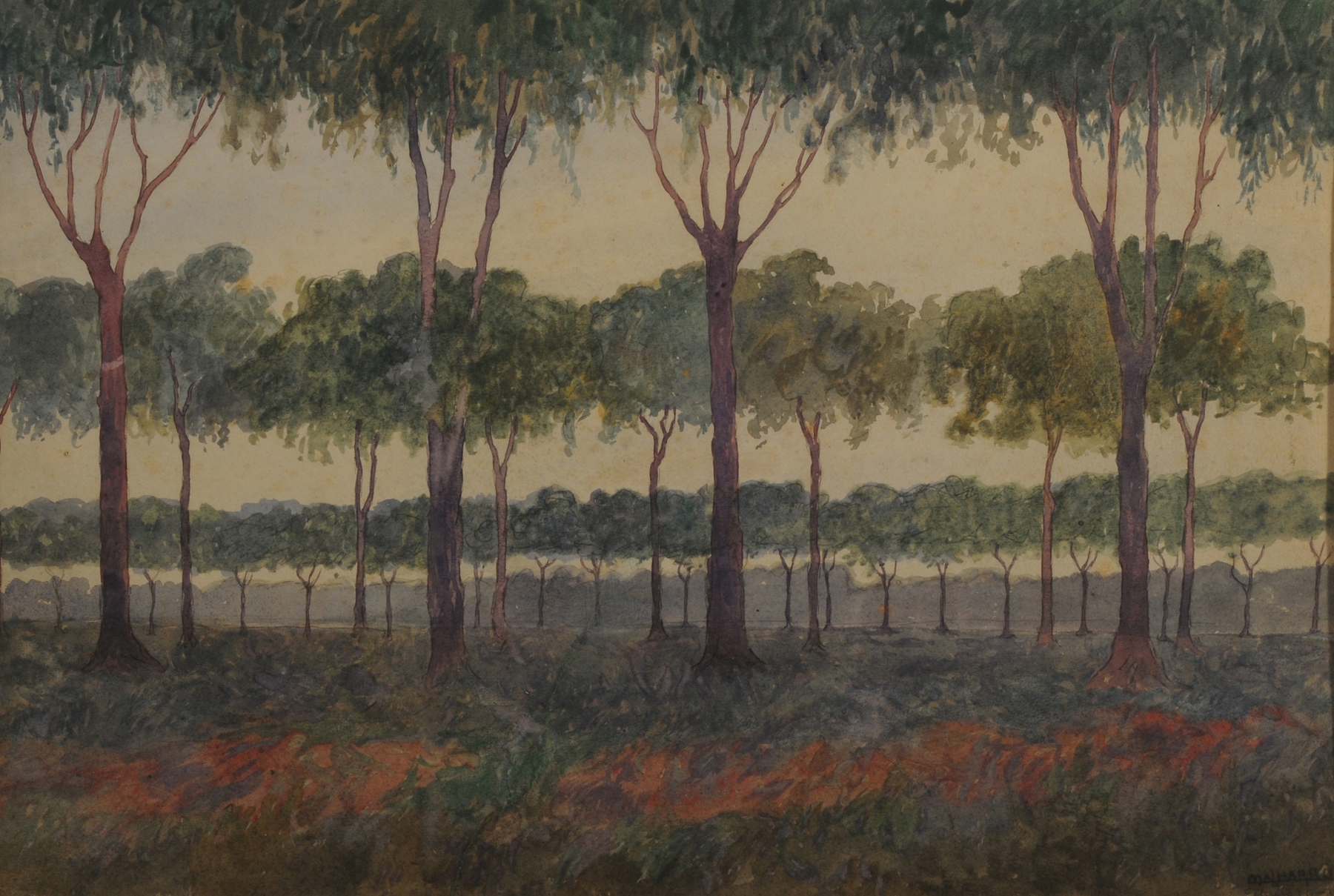 La arboleda by Martín Malharro, oil on canvas depicting trees with golden light