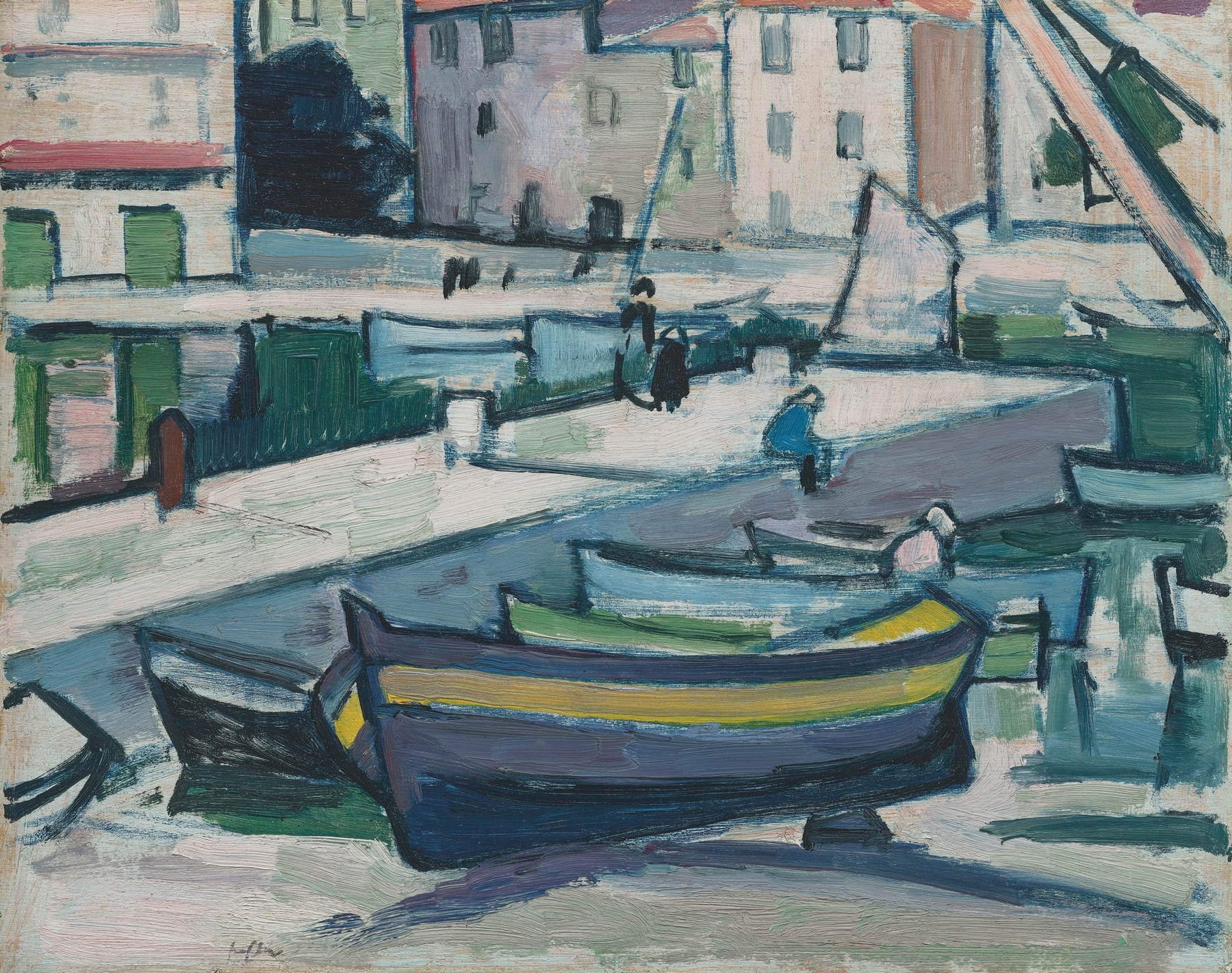 The Harbour, Cassis by Samuel John Peploe, oil on canvas depicting a marine scene