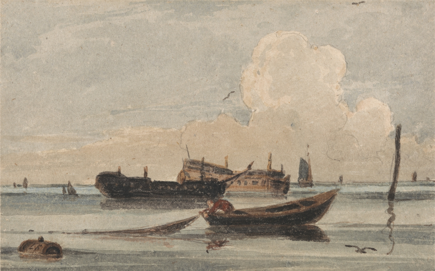 Boats on a calm sea, oil painting by François Louis Thomas Francia