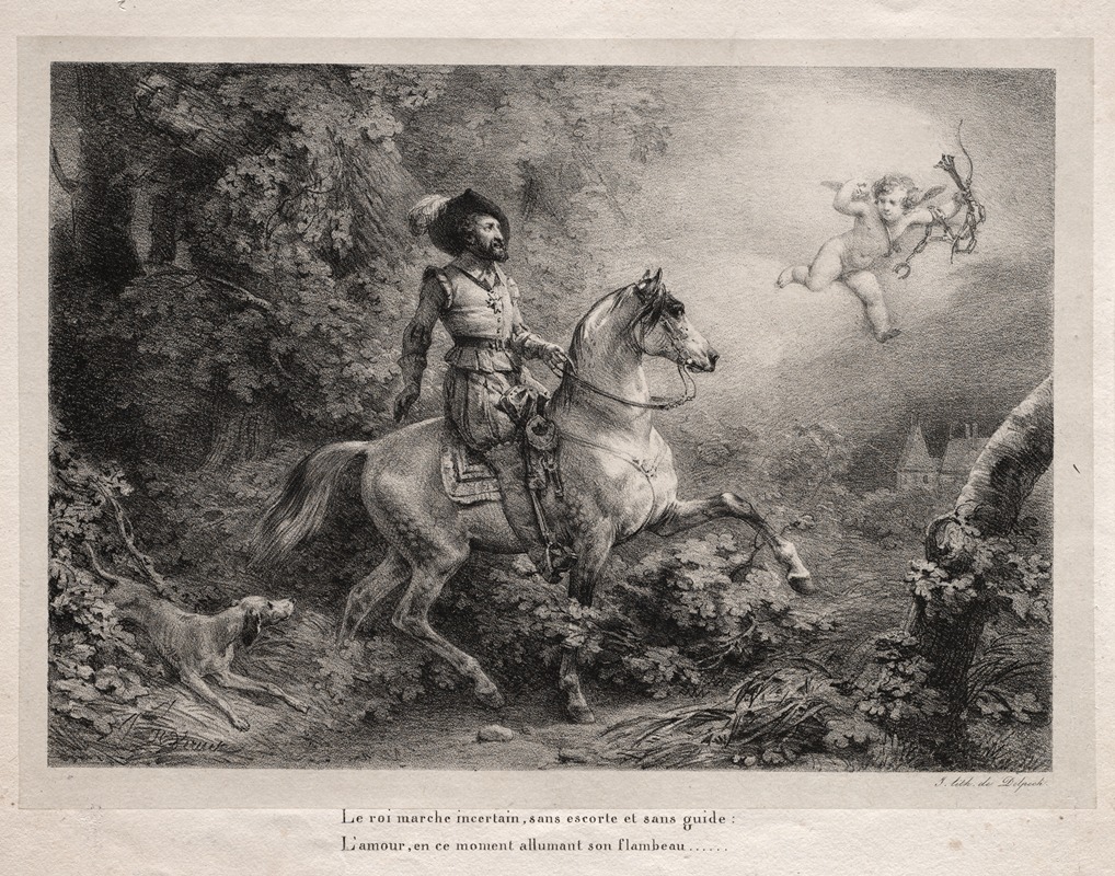 Horace Vernet's painting depicts Henry IV riding to the Château d’Anet.