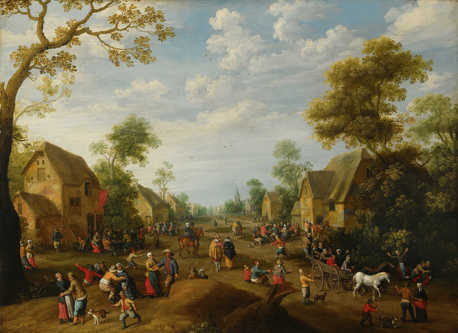 A village kermesse with peasants feasting, oil on canvas by Joost Cornelisz Droochsloot