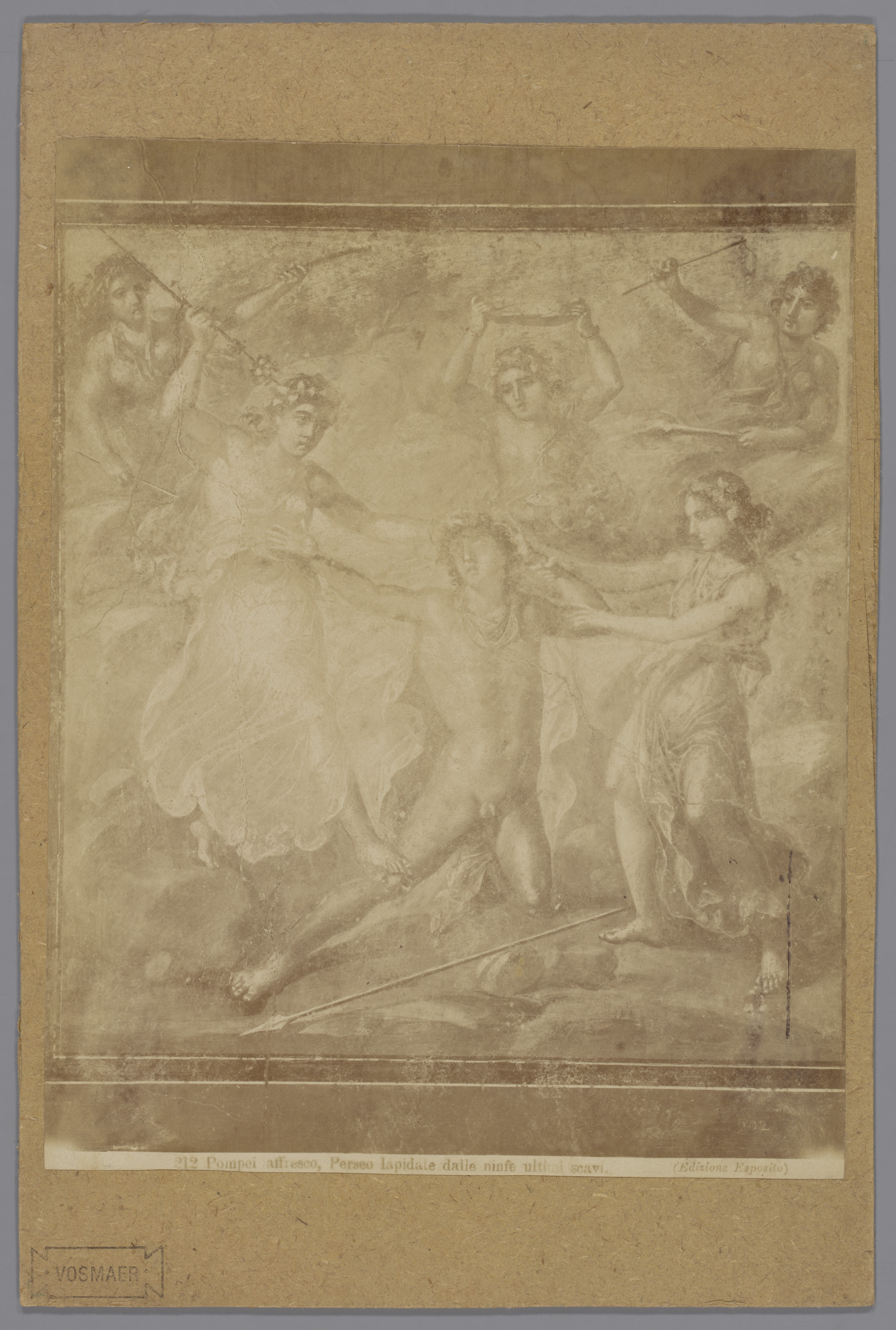 Fresco depicting the tearing of Pentheus by Agauè and Ino, albumen print by Unknown Artist