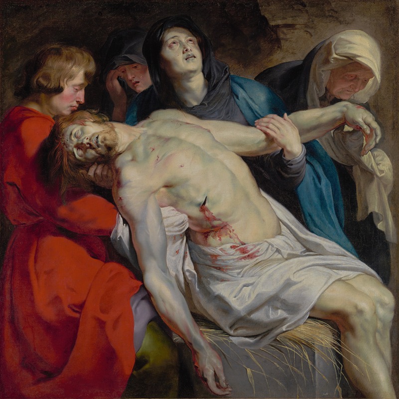 Peter Paul Rubens' 'The Entombment' depicts the burial of Christ with dramatic figures and rich colors.