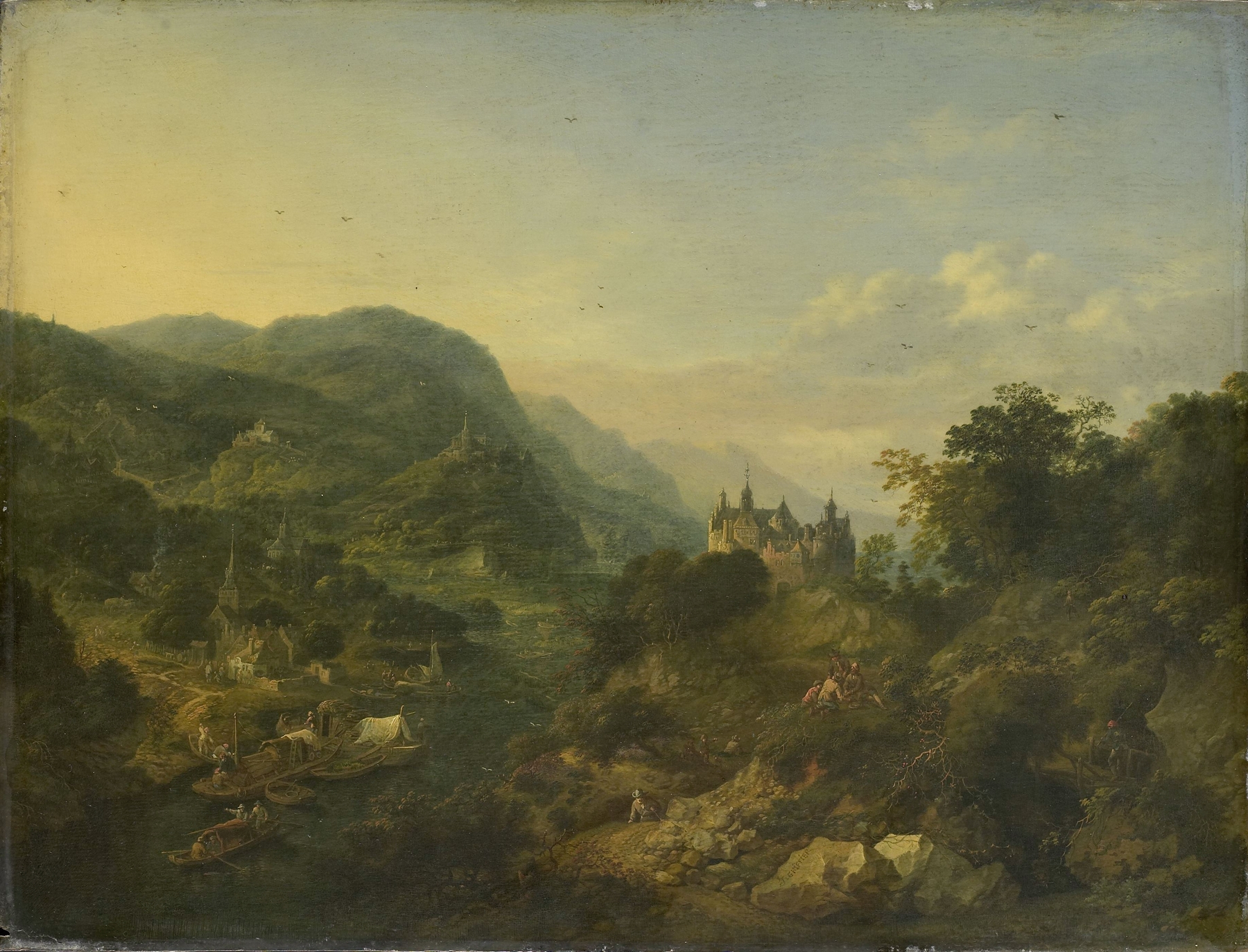 Landscape with a river, boats, and trees, oil painting by Jan Griffier