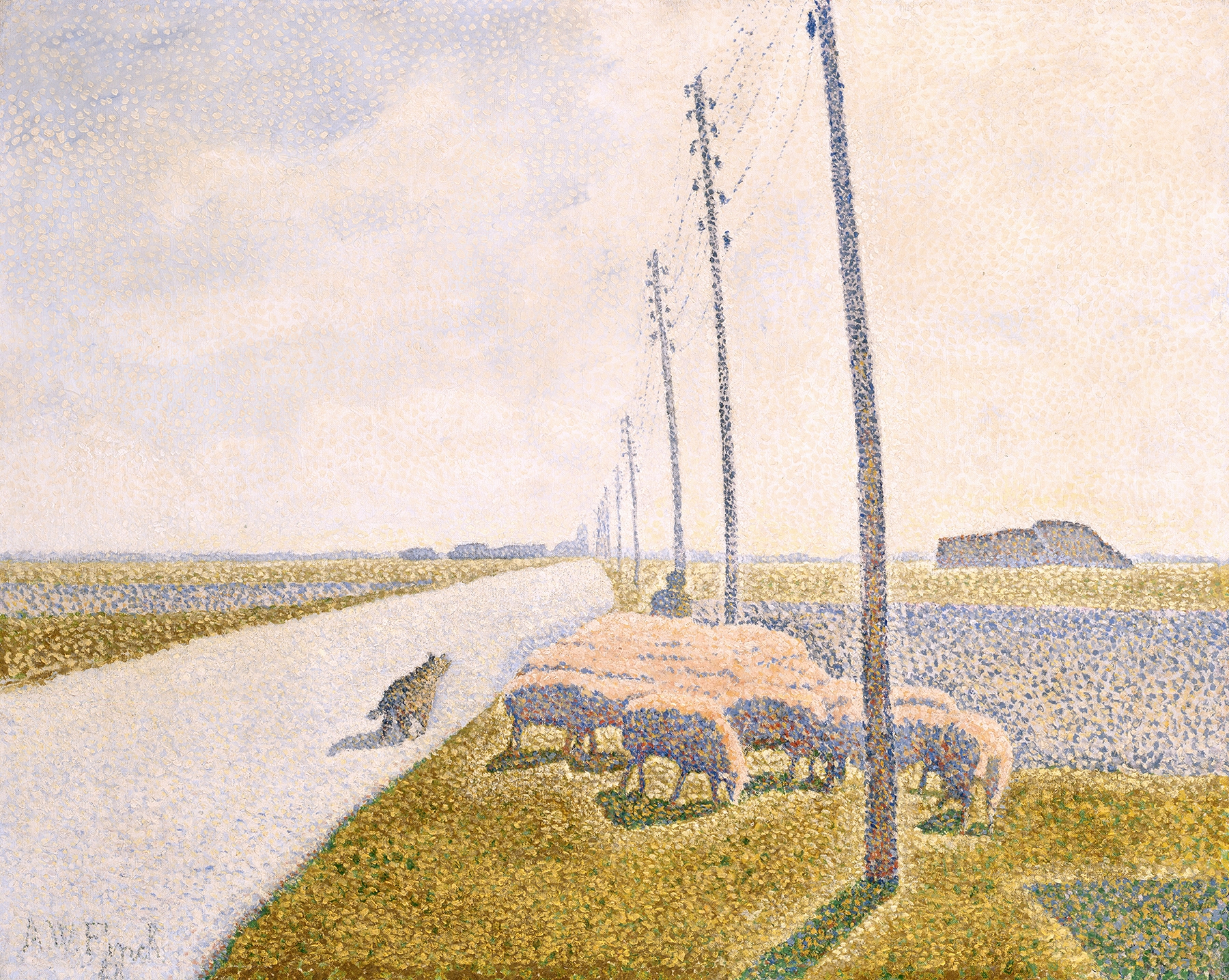 The Road to Nieuport by Alfred William Finch, oil on canvas depicting a winding road under a colorful sky.