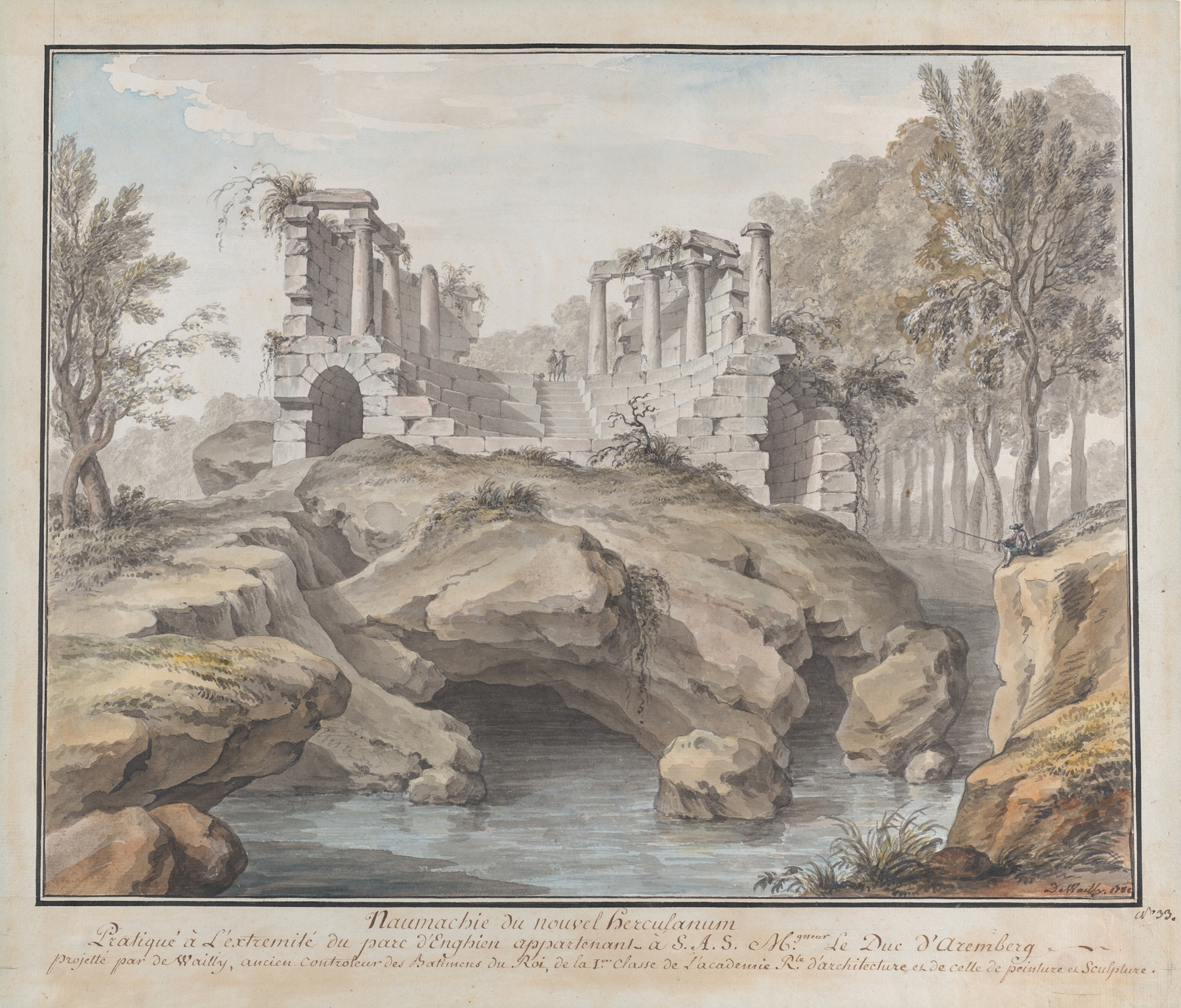 Design for a Naumachia, in the gardens at Chateau d’Enghien, Belgium, by Charles de Wailly, public domain