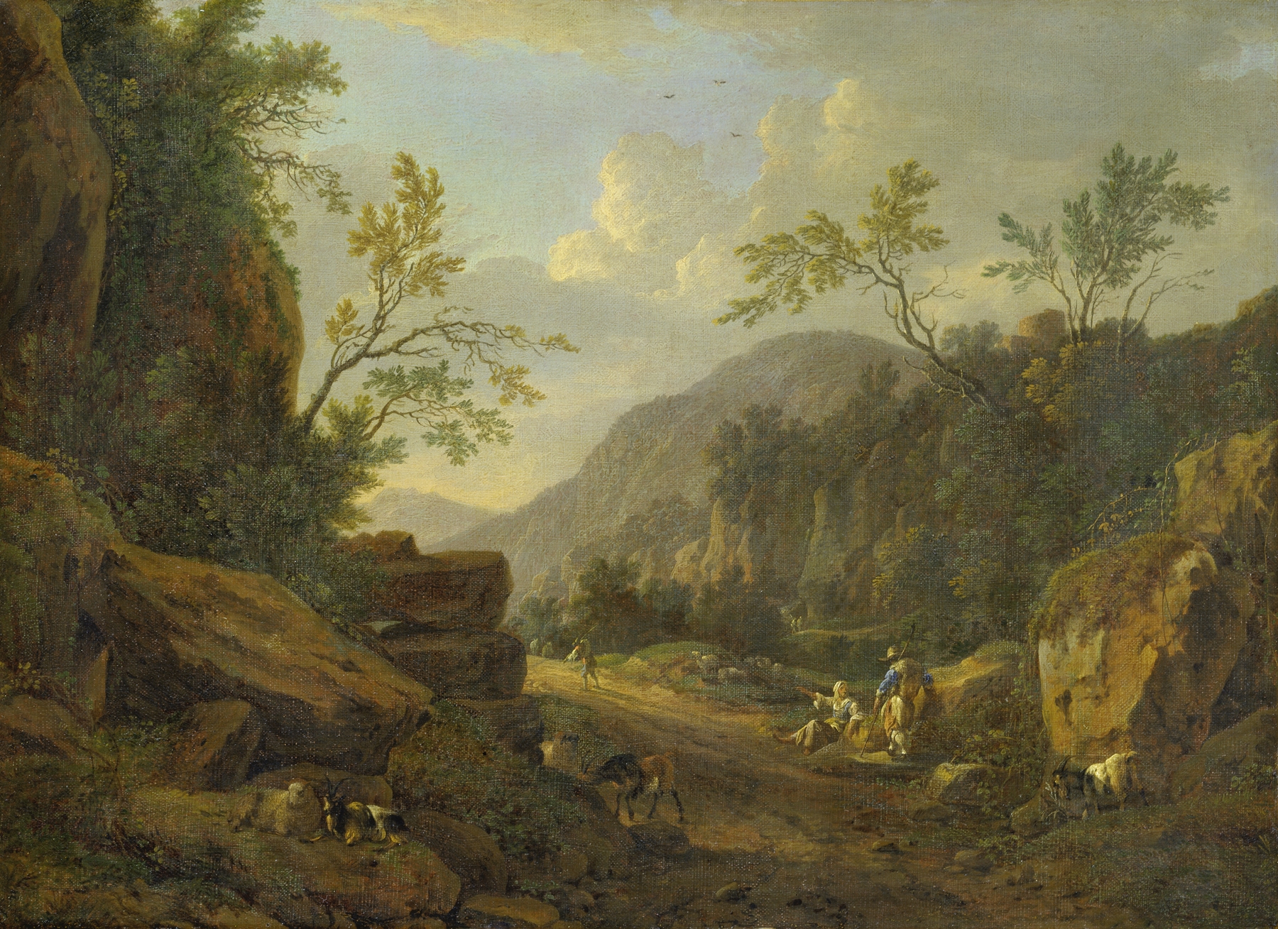 Rocky landscape at twilight by Johann Franz Ermels, oil painting