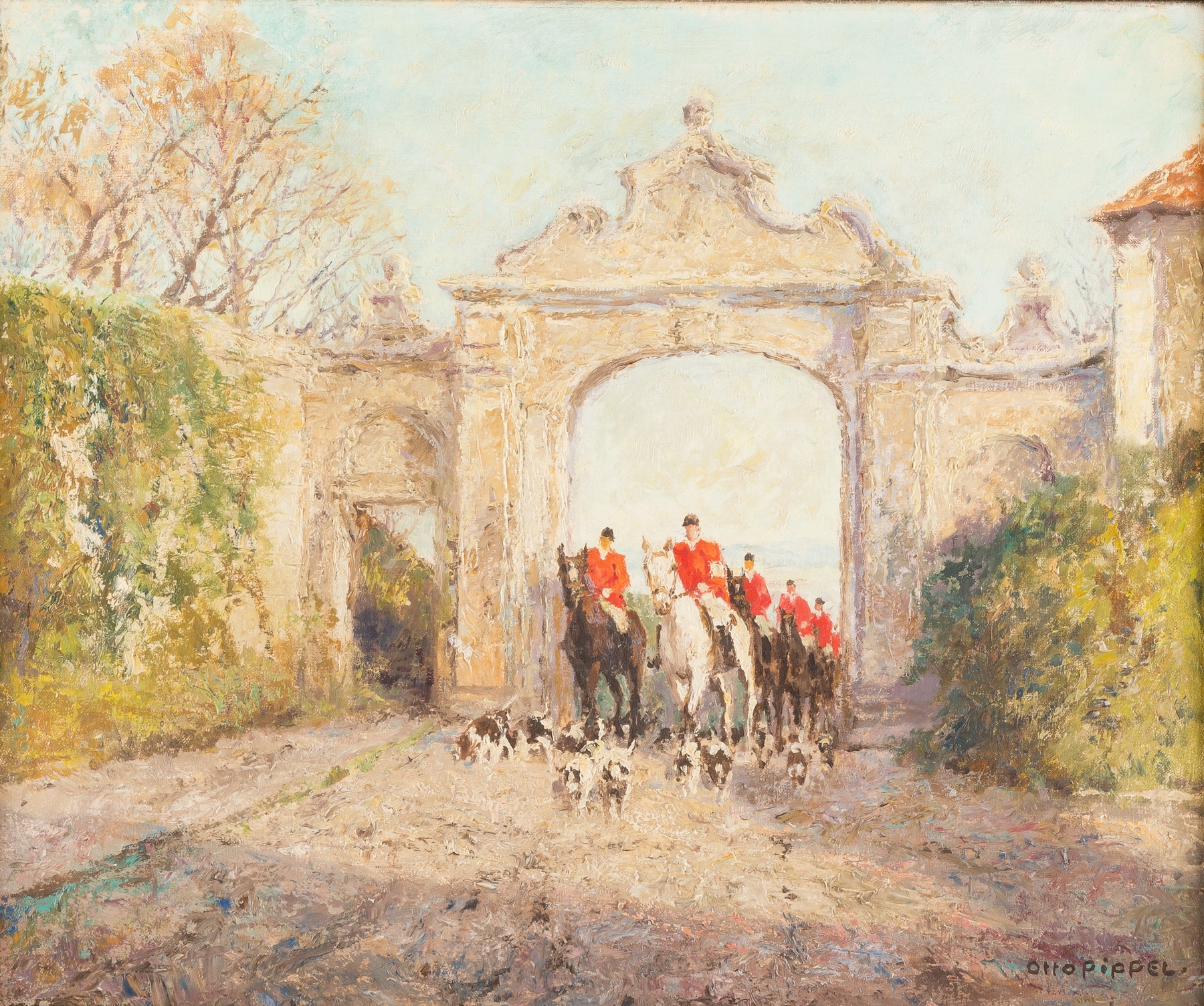 Oil painting by Otto Pippel depicting a castle at twilight