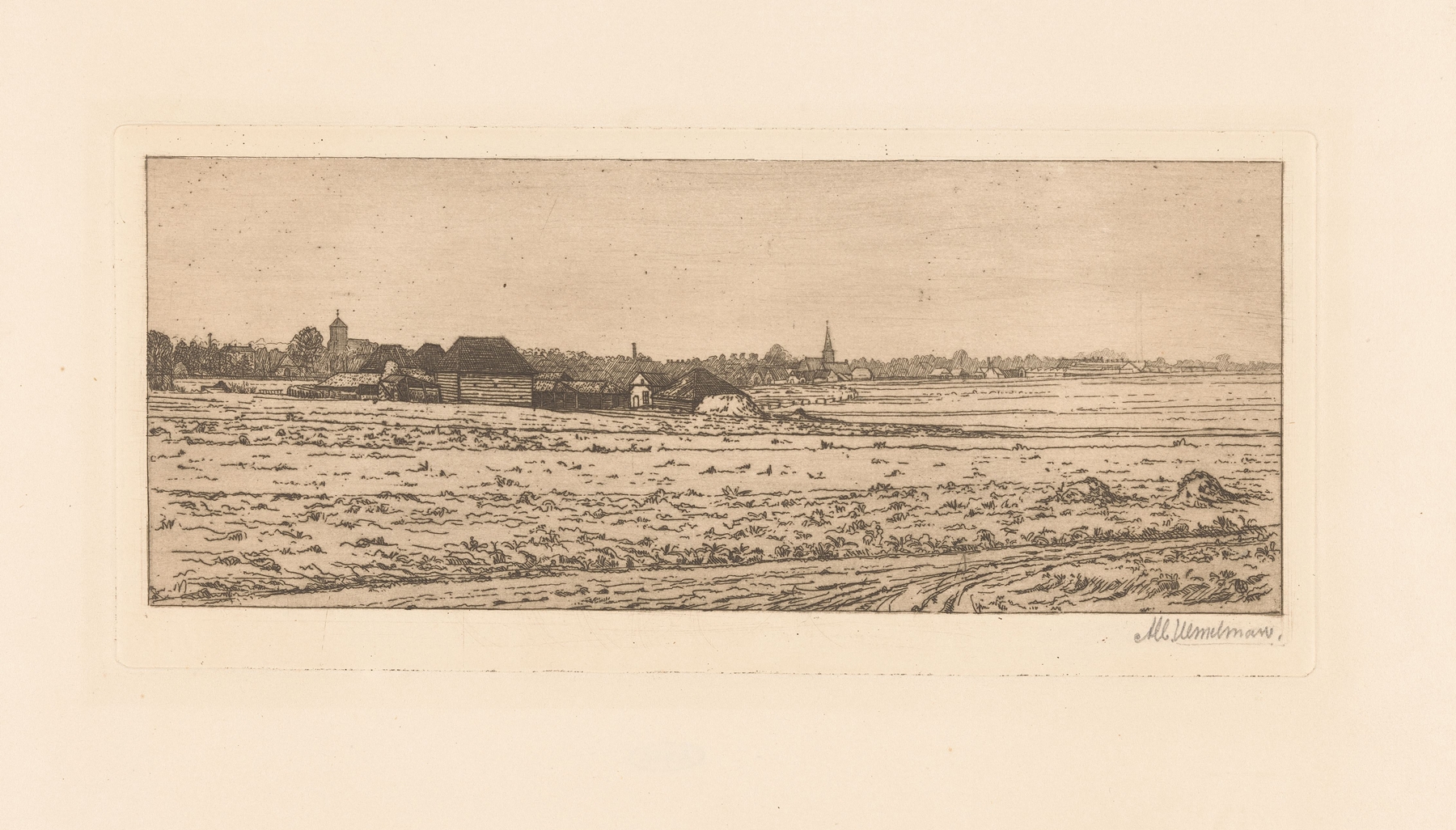 Farm landscape with barns, oil on canvas by Albert Hemelman