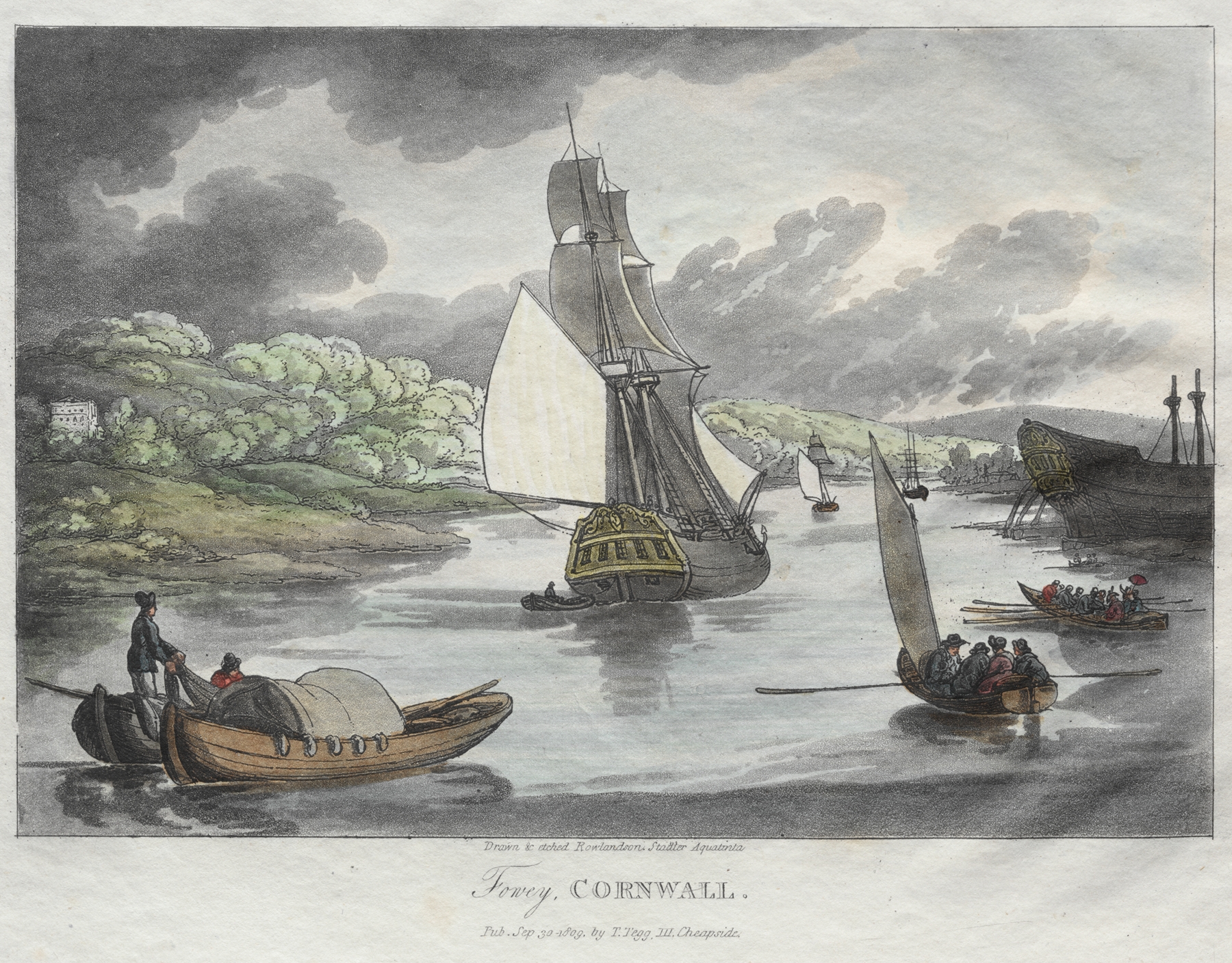 Rowlandson’s Sketches from Nature; Fowey, Cornwall, by Thomas Rowlandson, public domain