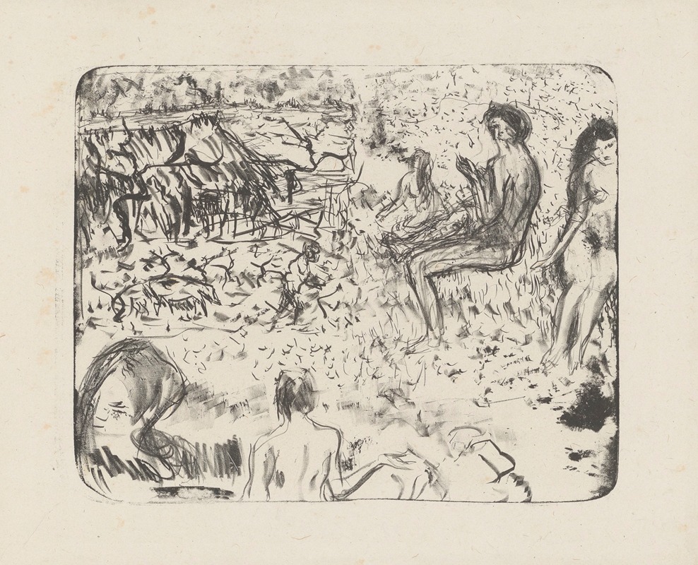 A vibrant landscape featuring nude figures by Pierre Bonnard.