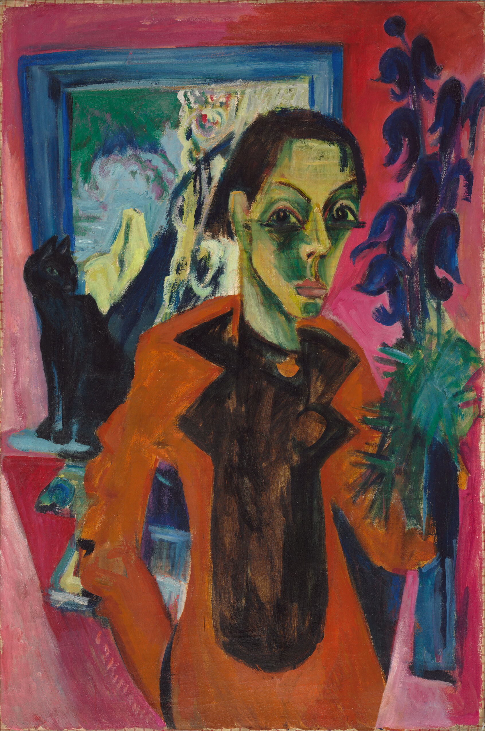 Self-Portrait with Cat, by Ernst Ludwig Kirchner, public domain