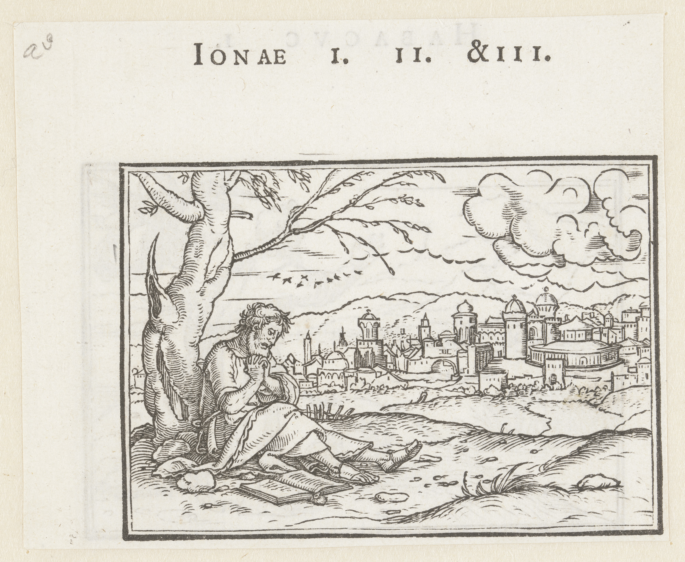 Jonah reclining under a large tree, paper by Hans Holbein